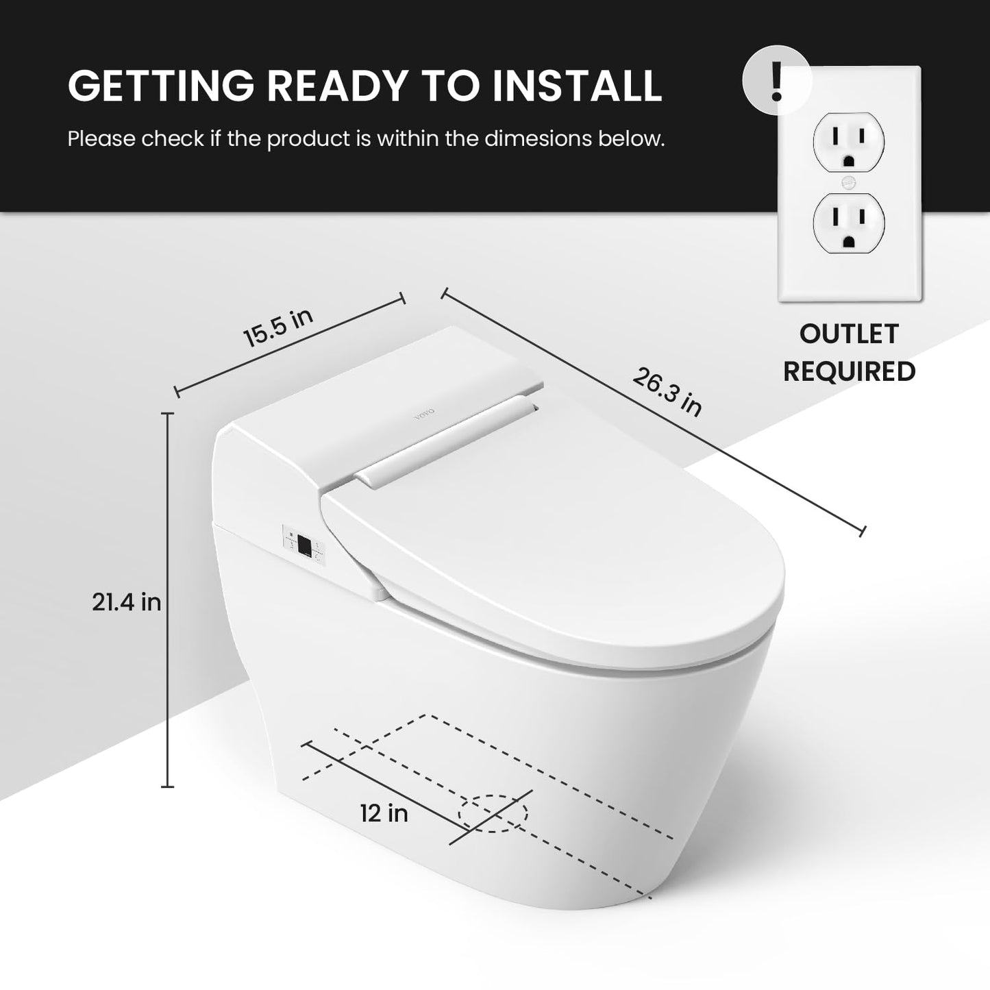 VOVO STYLEMENT TCB-8100W Smart Toilet for bathrooms, Elongated One Piece Toilet, 1.12 GPF, Auto Dual Flush, ADA Chair Height, Heated Seat, Made in Korea