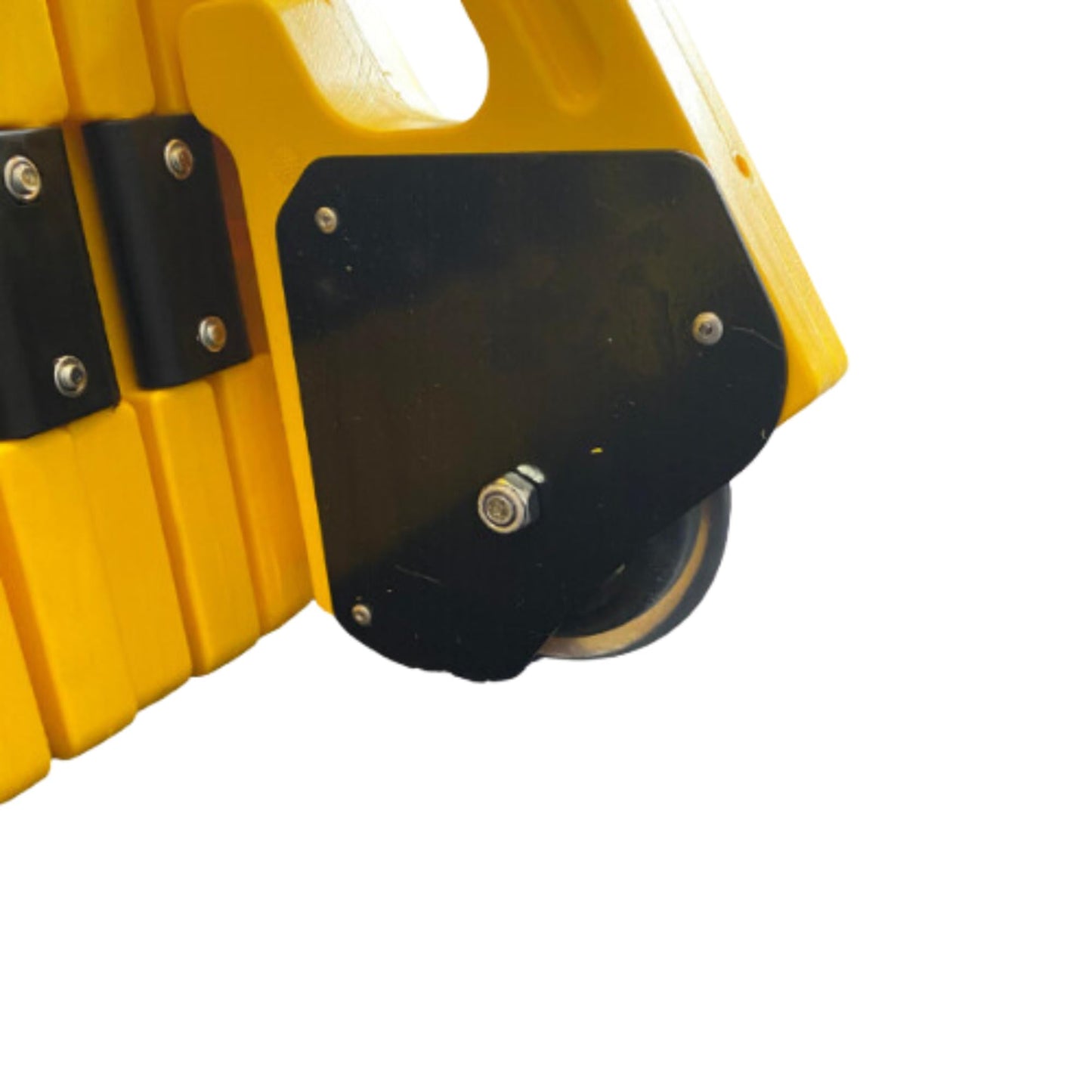 Pittman 13 ft GHP Expandable Mobile Barricade, 40" High Portable Yellow and Black Plastic Safety Gate Barrier with Hazard Markers, Braking Caster Wheels and Built-in Clip-in Straps (727320)