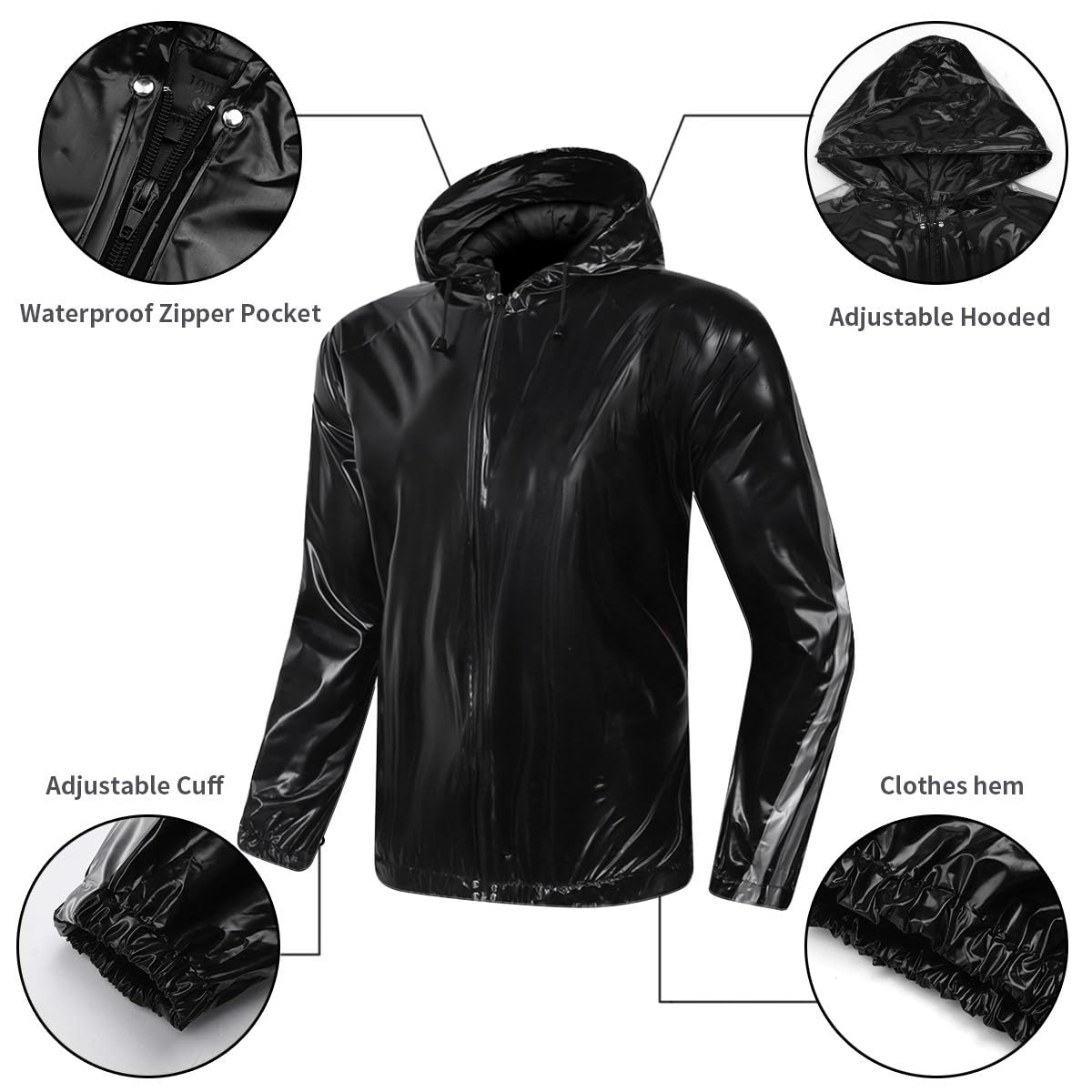 MulYeeh Weight Loss Sweat Suit Anti-Rip Heavy Duty Full-Zip Sauna Suit Fitness Exercise Gym Top Pant with Hood for Men Women