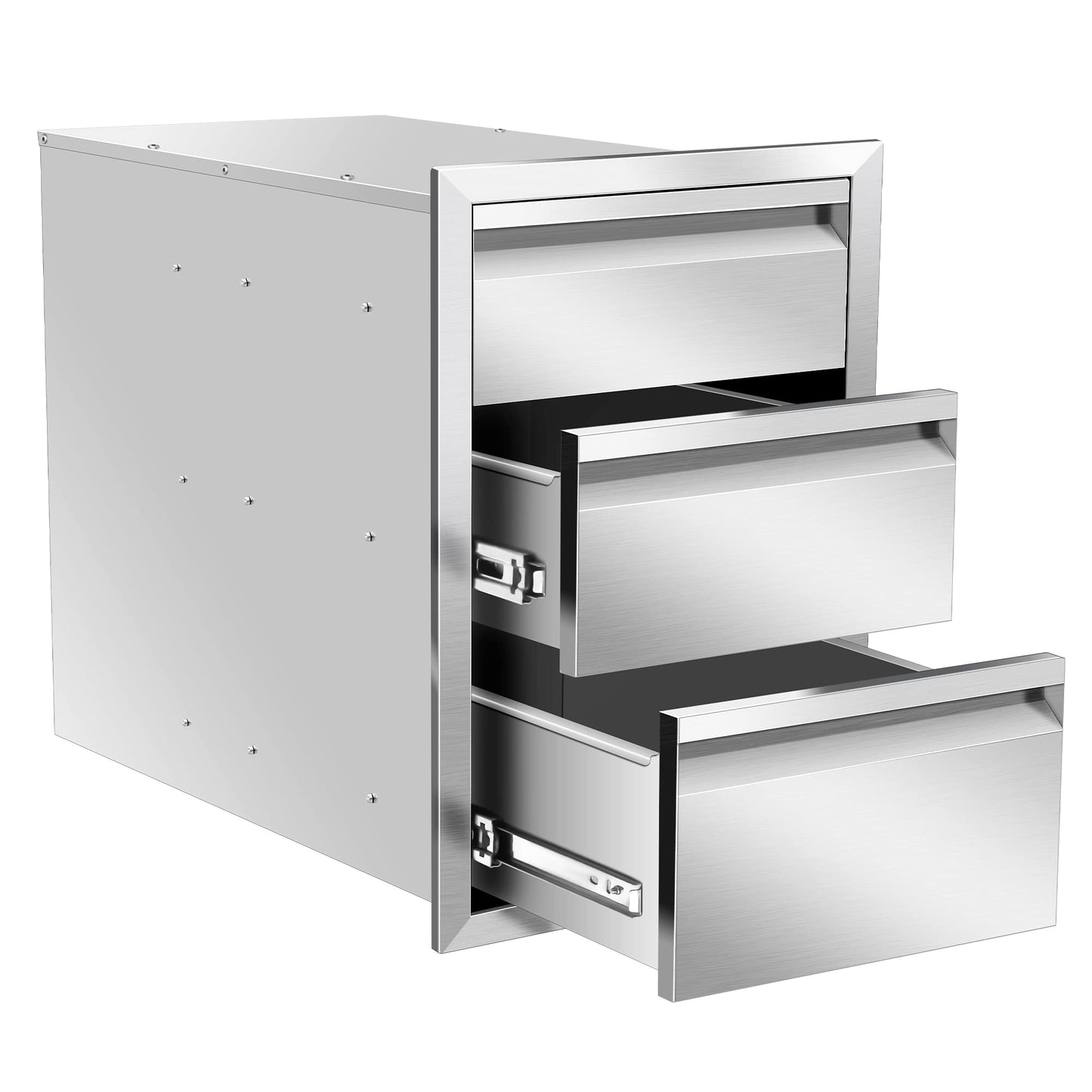 Outdoor Kitchen Drawers 16" W x 21" H x 23" D Inch Stainless Steel Flush Mount BBQ Triple Drawers for Outdoor Kitchen Island, or Patio Grill Station