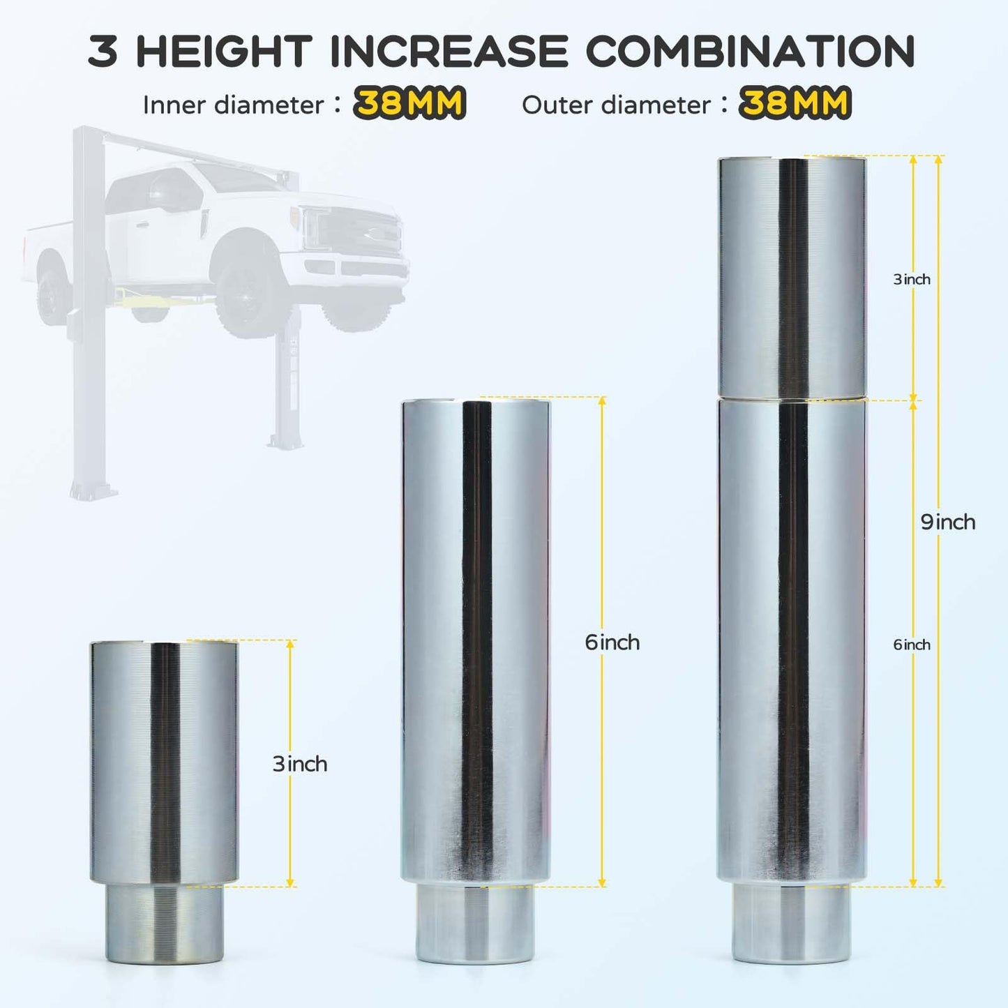 Atesilor 4pcs Upgraded 38mm Lift Adapter with Limit Slot, 6 Inch Extension Stack Truck Adapter for 2 Post Car Lift Bridge Jack