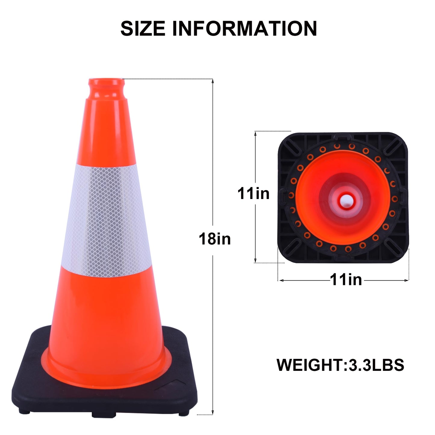 OrangeStar 8Pack 18" Orange Traffic Safety Cones, PVC Parking Cone Construction Cones w/Reflective Collar Heavy Duty Rubber Base for Driving Practice, Parking Lots and Roadwork