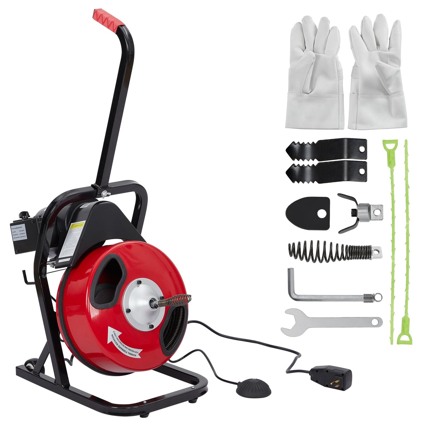 50FT x 1/2Inch Electric Drain Cleaning Machin, Auto Feed Portable Sewer Snake, Semi-Enclosed Drum, Sewer Snake Electric Drain Auger Cleaner with 4 Cutters & Air-Foot Switch for 1"-4" Pipes