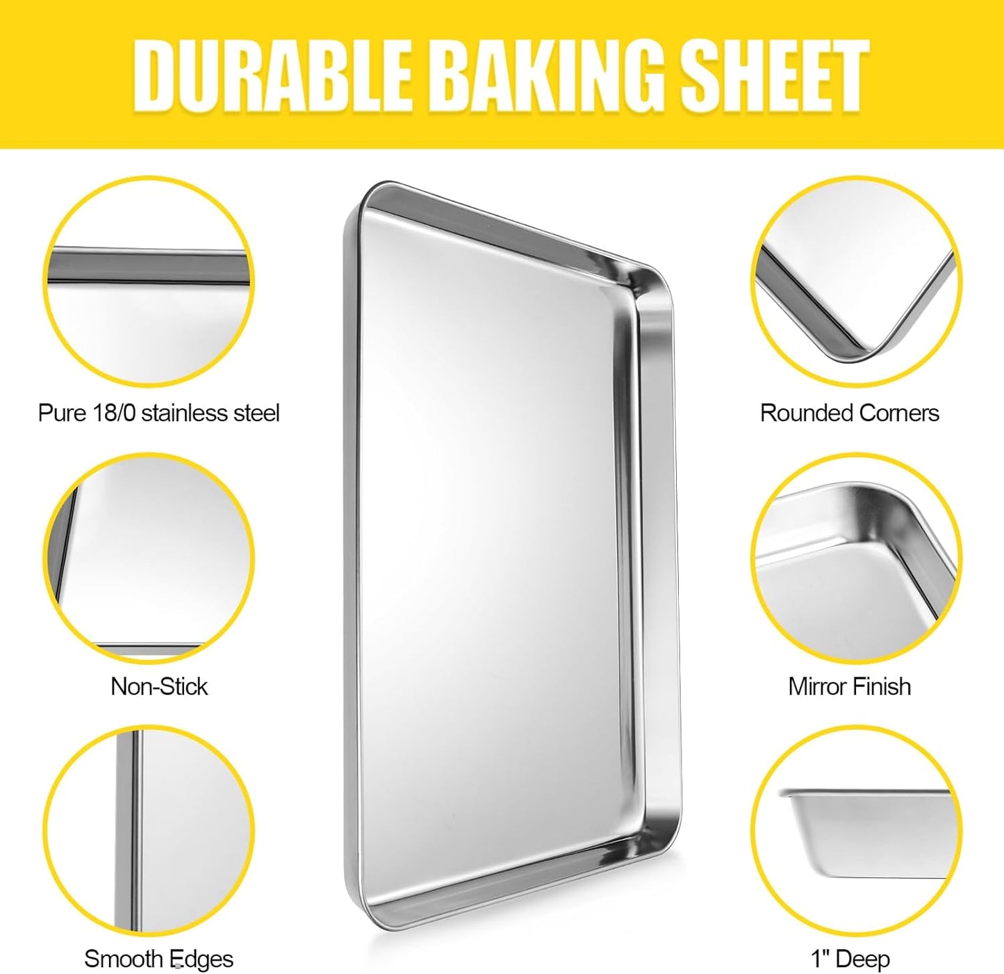 Terlulu Baking Sheet Set - Stainless Steel Cookie & Jelly Roll Pans | 2-Piece, 16'' x 12'' x 1''