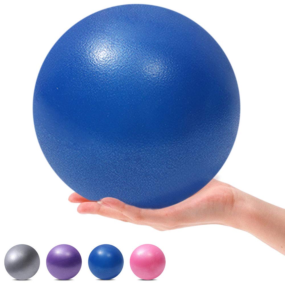 MOMPLUS 9 Inch Exercise Pilates Mini Yoga Balls Barre for Home Stability Squishy Training Physical Therapy Improves Balance with Inflatable Straw(Blue)