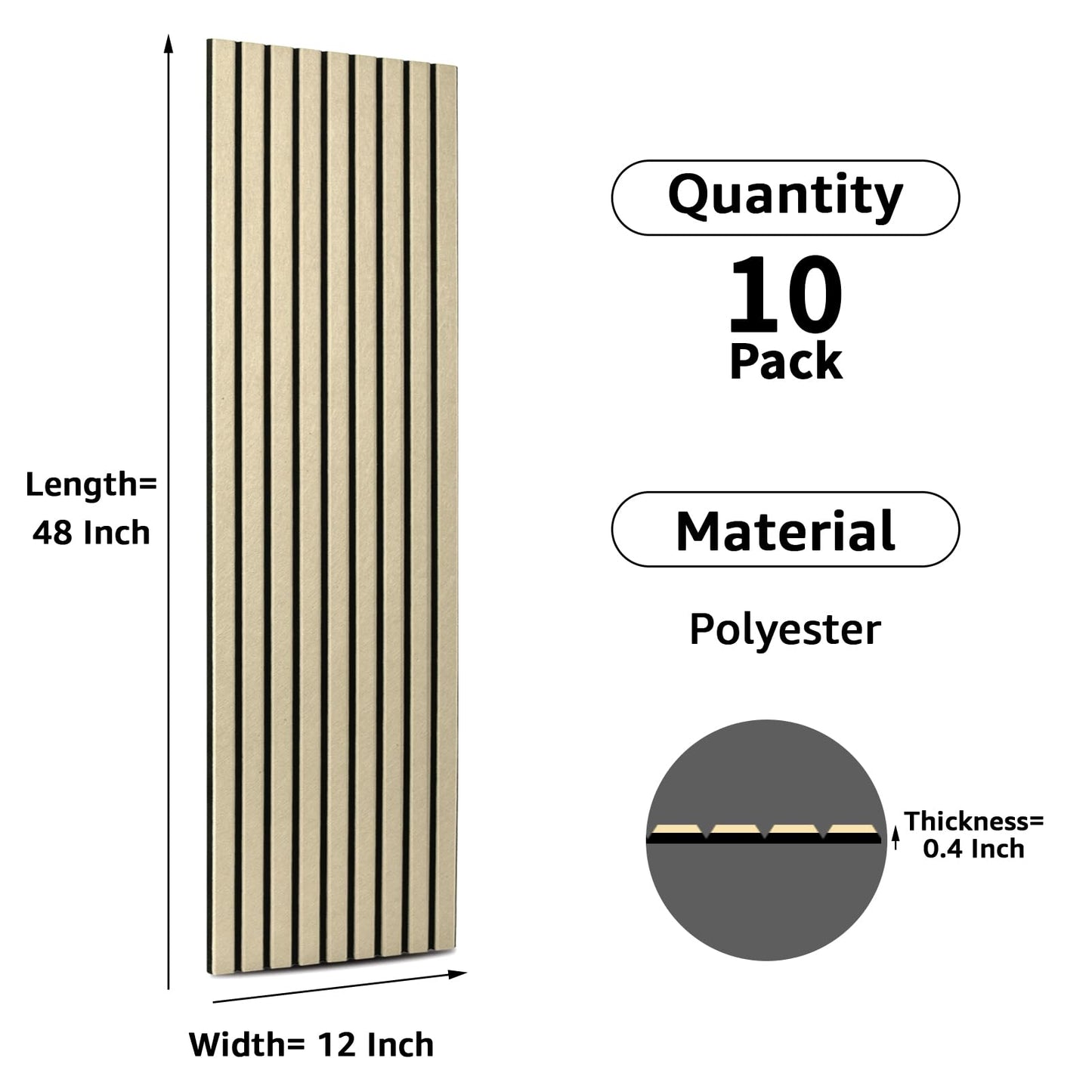 Art3dwallpanels 10 Pack Acoustic Panels, 48" X 12" X 0.43" Soundproof Wall Panels, Self Adhesive High Density Sound Absorbing Acoustic Treatment for Recording Studio, Office, Camel and Black