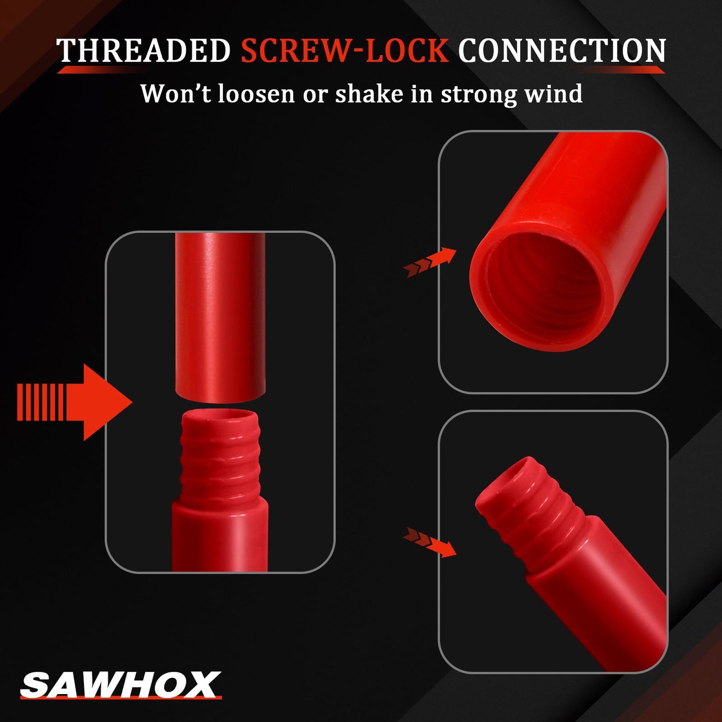 SAWHOX Soccer Corner Flags Set with Carry Bag, Red Corner Flags for Soccer Fields, 60" Reinforced ABS Poles for Match Training & Agility Drills (4 Pack)