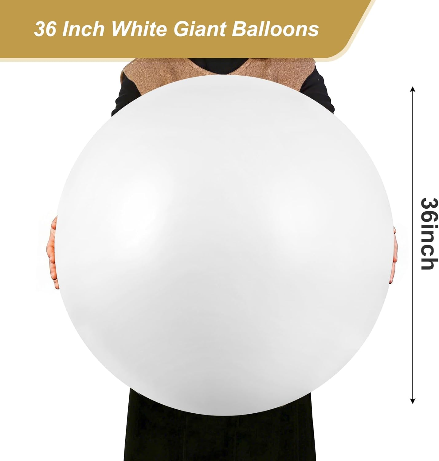 RUBFAC 36-Inch White Giant Balloons - Jumbo Latex Balloons for Weddings, Birthdays & Parties