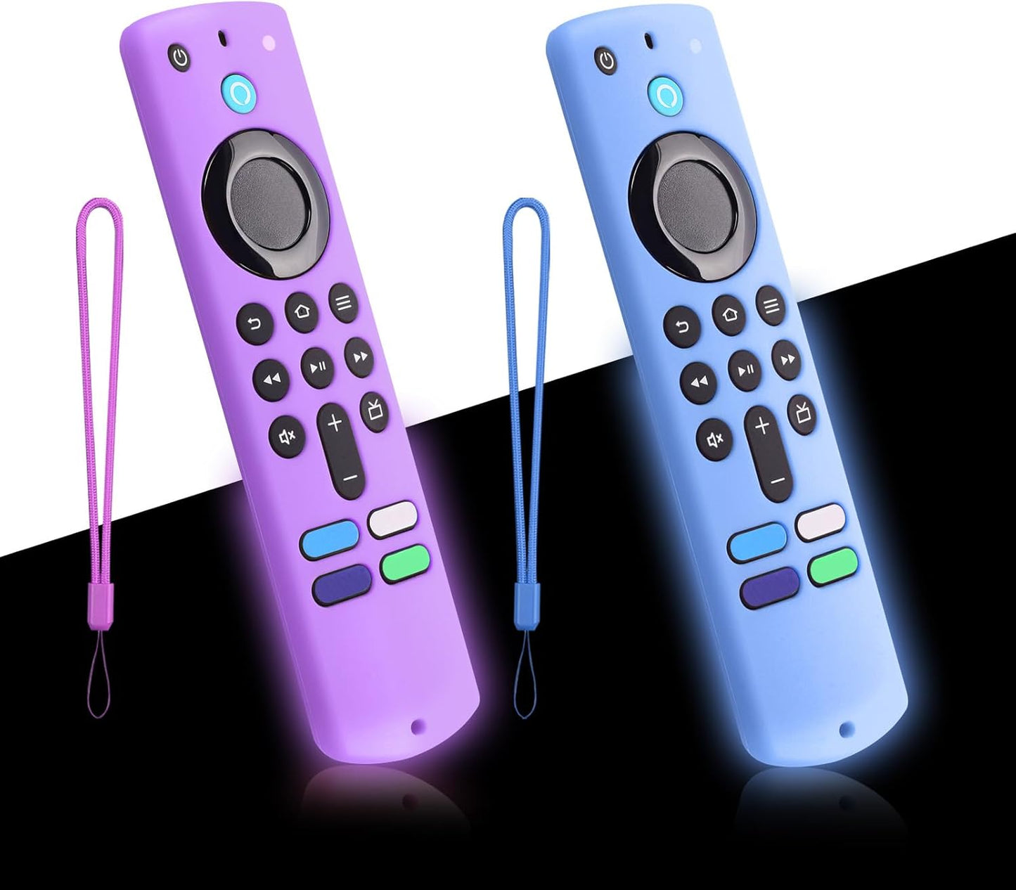 weishan 2-Pack Glowing Remote Cover, Silicone Protective Case with Lanyard, Glow Blue and Glow Purple, Compatible