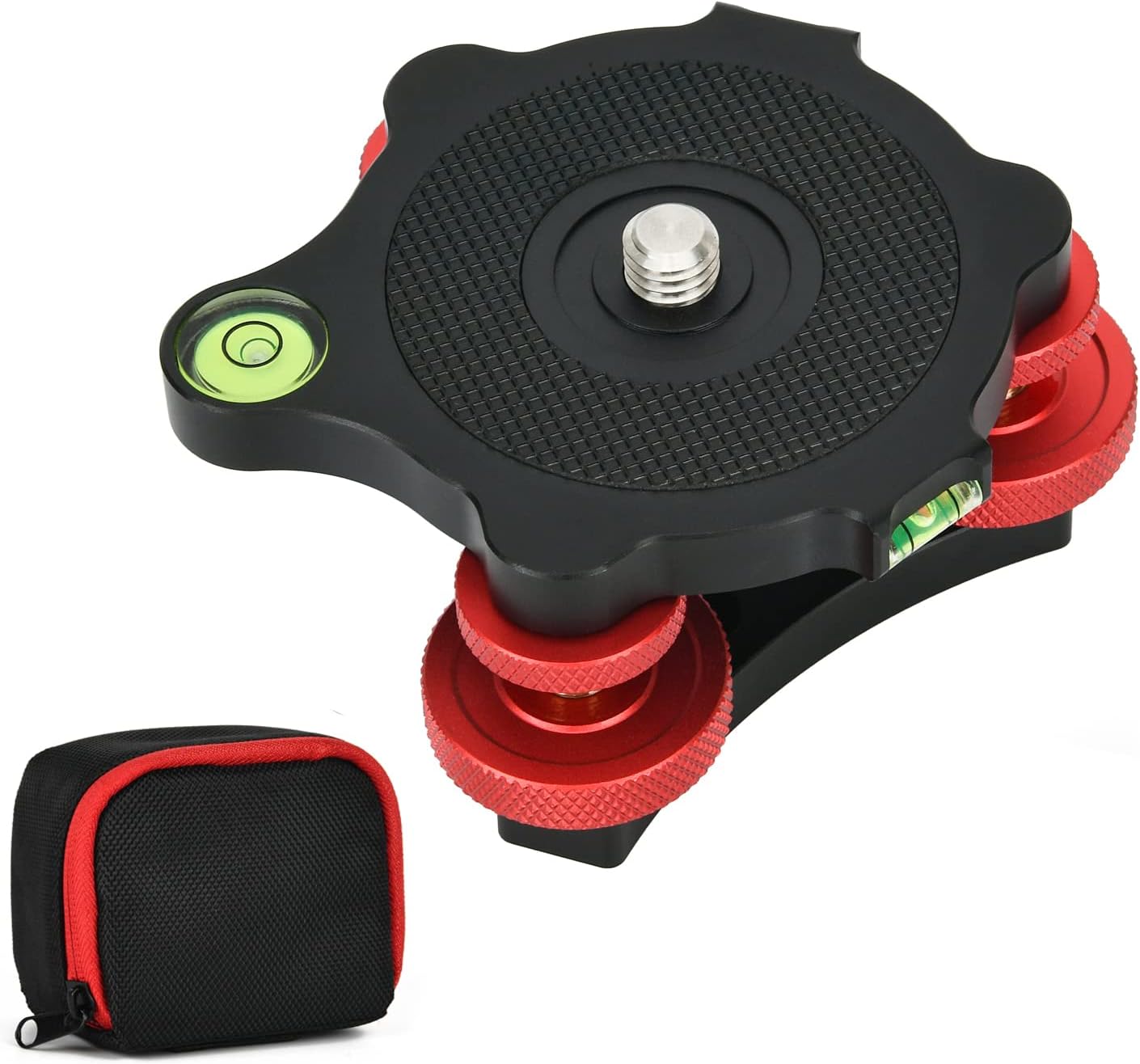 Ytvariw 3/8 inch 3 +/-5 Camera Photography Tripod Leveler Tri-Wheel Leveling Base,Aluminum Alloy Bubble Level