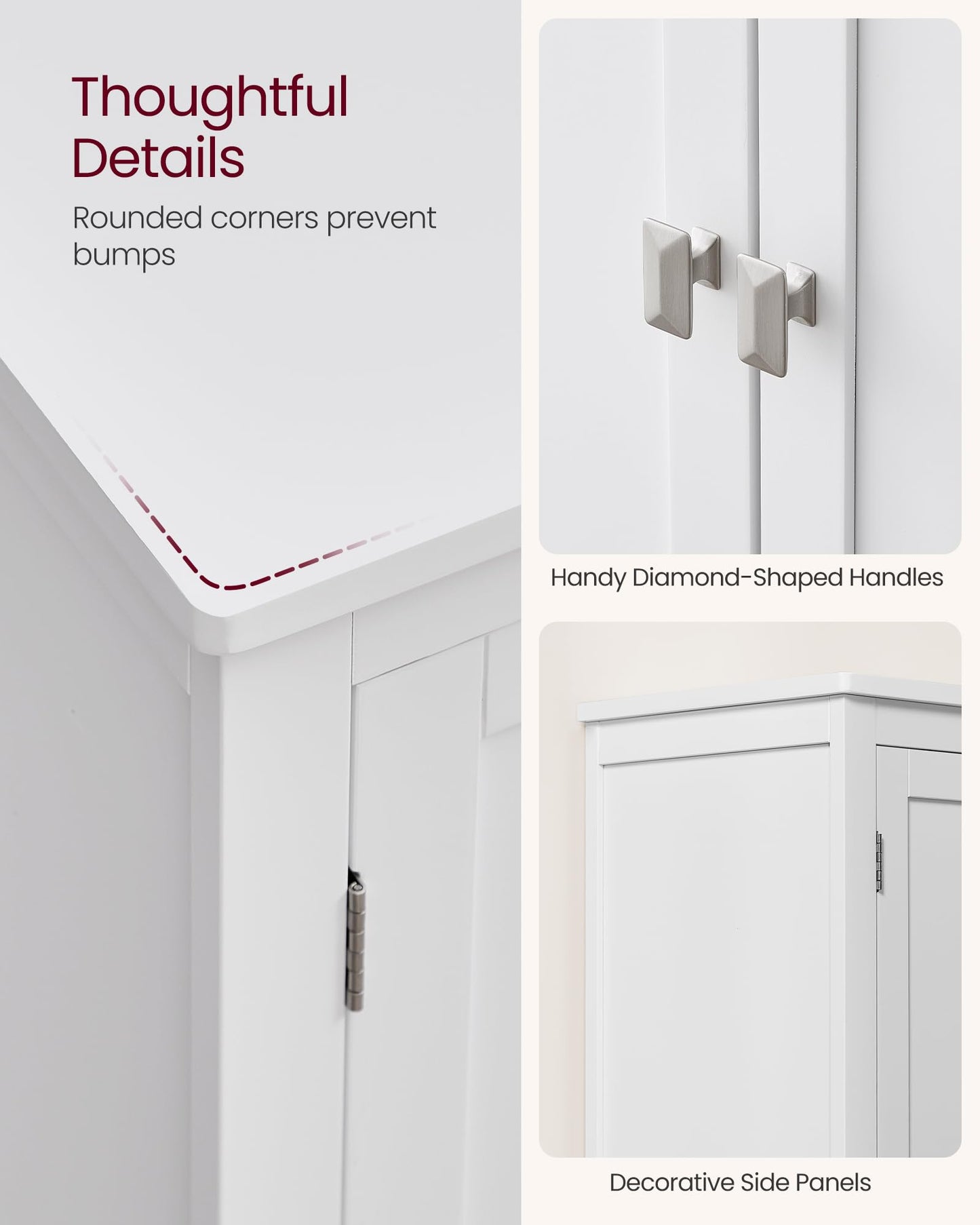 VASAGLE Floor Storage Cabinet, Freestanding Storage Unit with 4 Doors, Adjustable Shelves, 11.8 x 23.6 x 43.3 Inches, for Entryway, Bathroom, White UBBC552P31