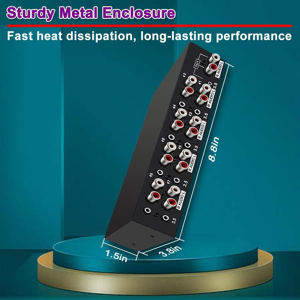 FlyroadUp 3.5mm 8 1 Aux + RCA L/R Bi-Directional Stereo Audio Switch in Out A/B Analog Audio Switcher Selector