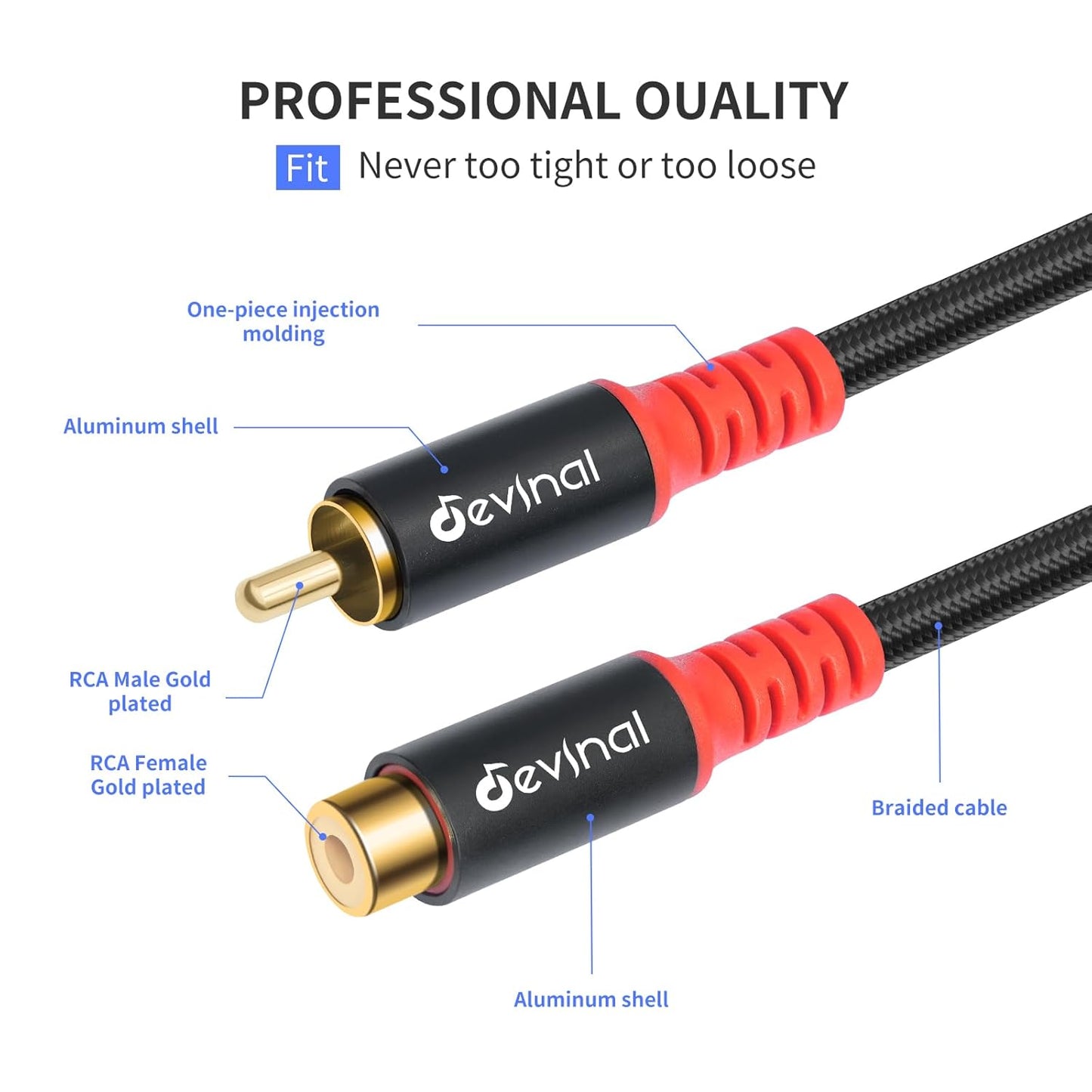 20ft/6m Devinal RCA Female to Male Extension Cable - Premium Audio Extender Cord for High Sound Quality & Durability