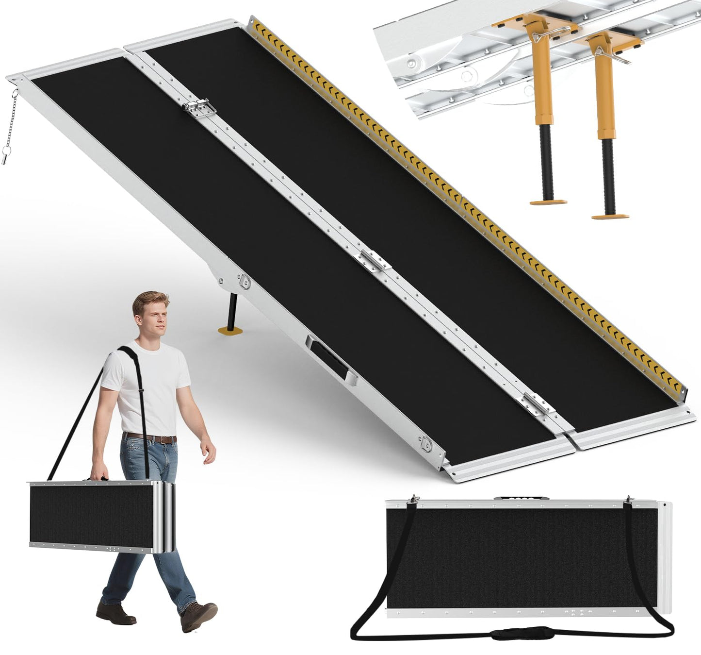 6FT Portable Wheelchair Ramp, Non-Skid Aluminum Ramps for wheelchairs for Home, Threshold ramps for doorways, Wheelchair ramps for Home Steps, Stairs, Curbs, Scooter, Entrance, 800LBS Capacity