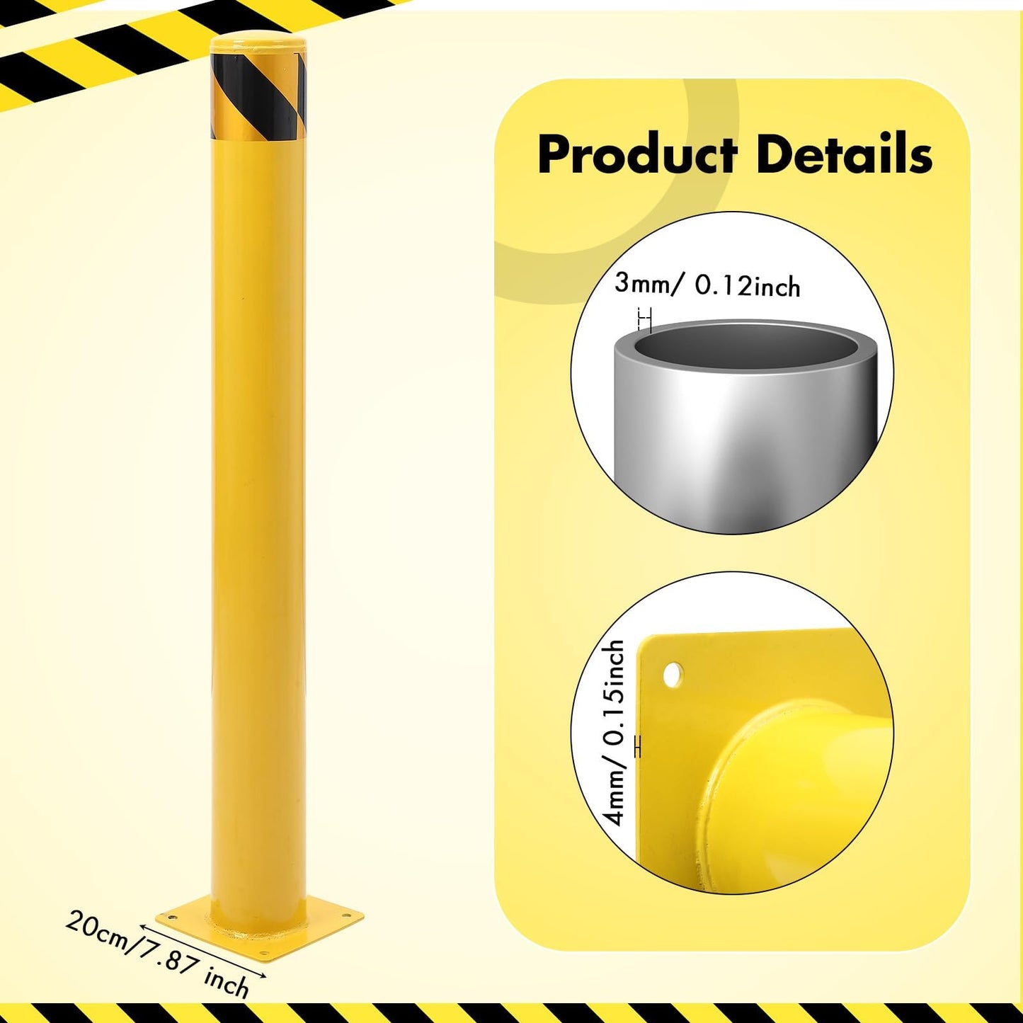 4 Pack Safety Bollard, 30 x 4.5 Inch Steel Bollard Post, Yellow Parking Post, Removable Safety Barrier with Anchor Bolts, High Visibility Driveway Barrier for Construction, Traffic Control, Warehouses