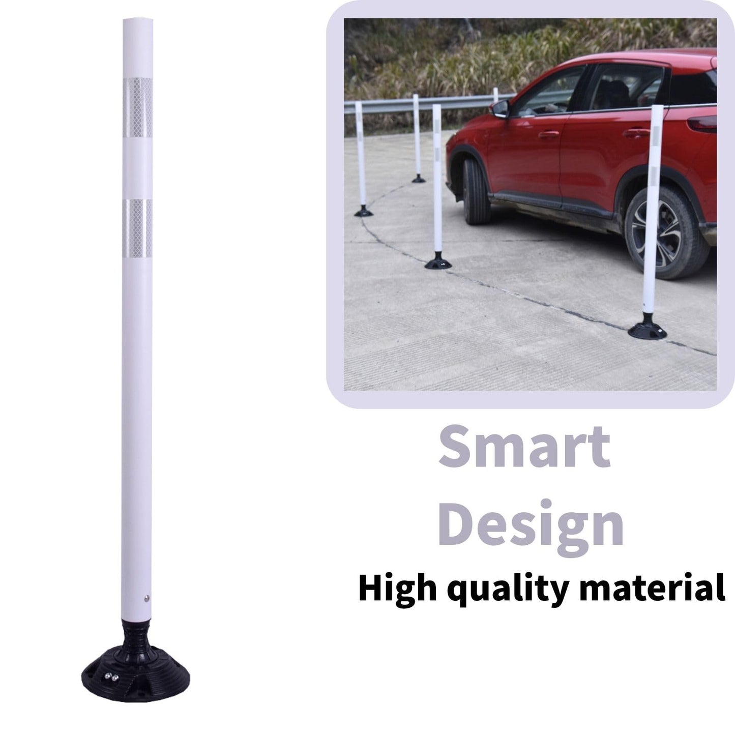 8 Pack Traffic Delineator Posts – High Visibility Reflective Safety Cones with Spring Base for Roadway, Parking, Garage, Construction Zones (White, 48 Inch)