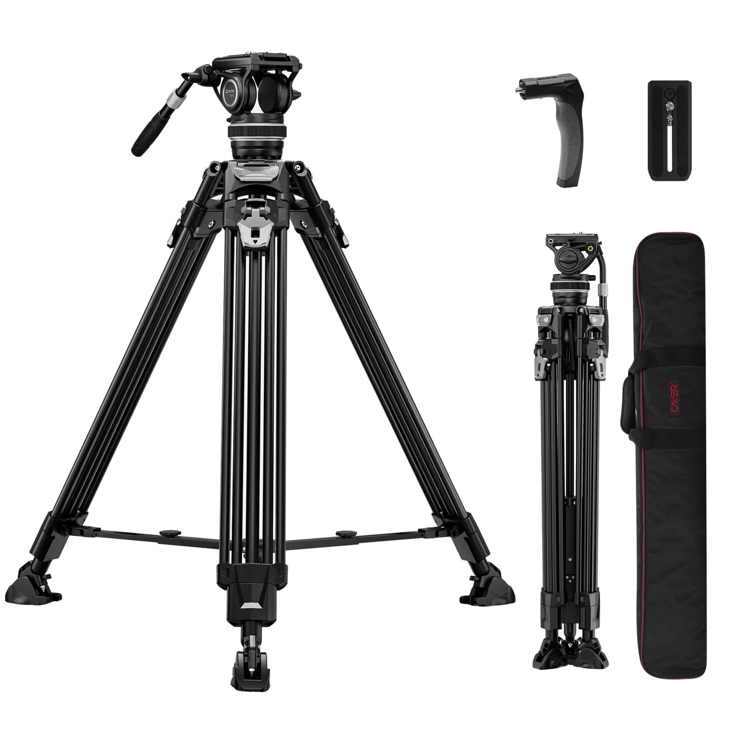 Cayer FA310H Video Camera Tripod with Fluid Head, 75" Aluminum Tripod with One Step Leg Locks & Rapid Adjust, 2 Quick Release Plates & Carry Handle for DSLR Cameras Camcorders, Max Load 22 lbs