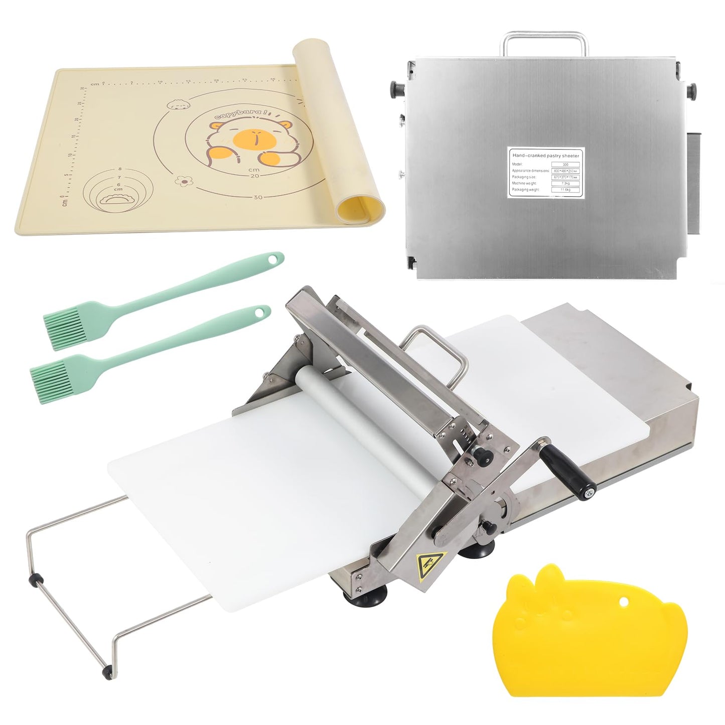 40.5" x 15.5" Folding Manual Dough Sheeter with PE Board – Stainless Steel Countertop Dough Roller Machine, Adjustable Thickness (0–25mm) for Pastry, Pizza, Croissant, Cookie & Pasta