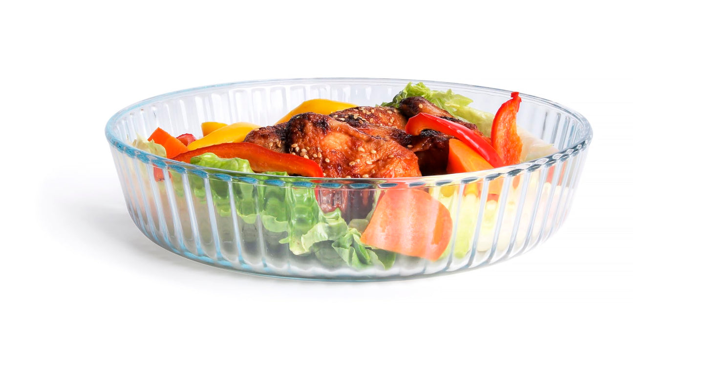 HUSANMP Clear Round Tempered Glass Baking Dish, Glass Bakeware Casserole Dish for Oven and Dishwasher Safe.