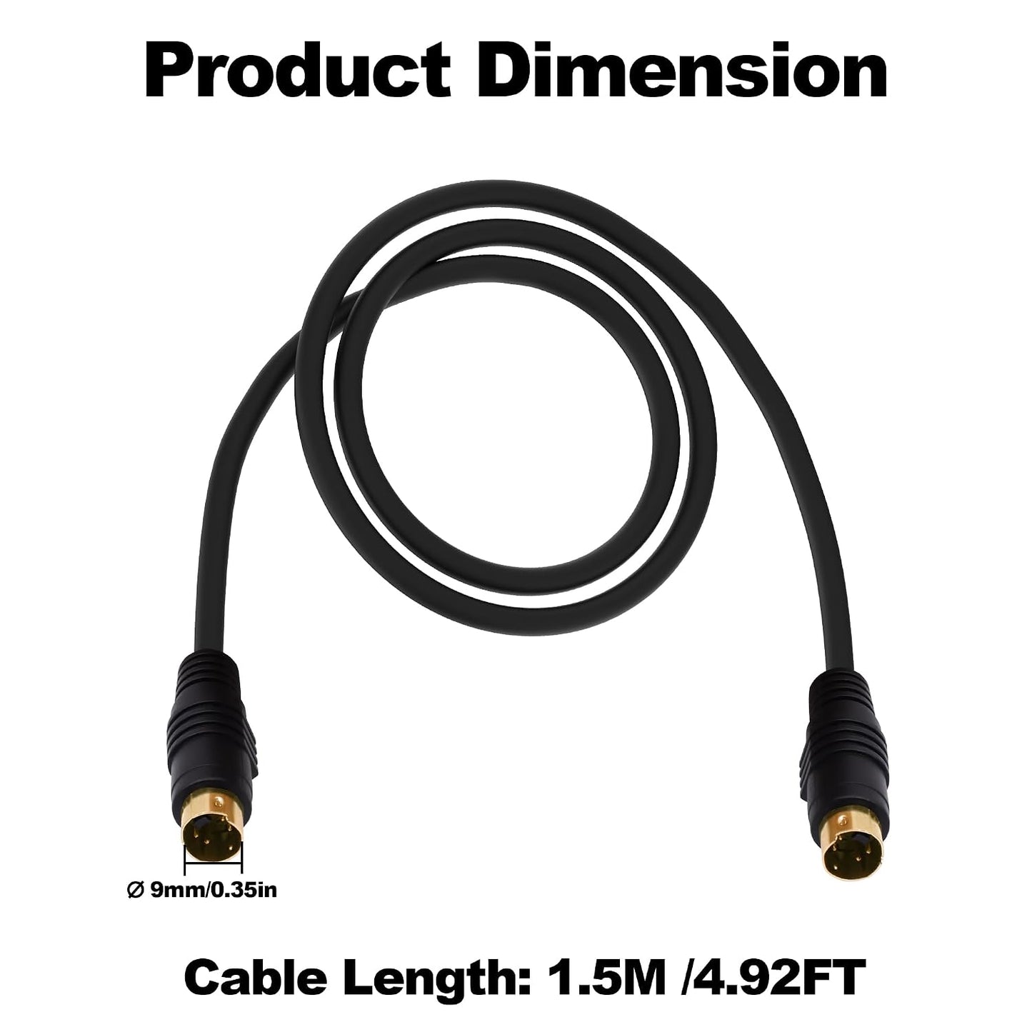 YARCHONN 4 -1.5M-2Pcs (ML) S-Video Cable Pin Mini Din SVideo Male to Male Extension Cable,SVHS Lead Cord Male Connector
