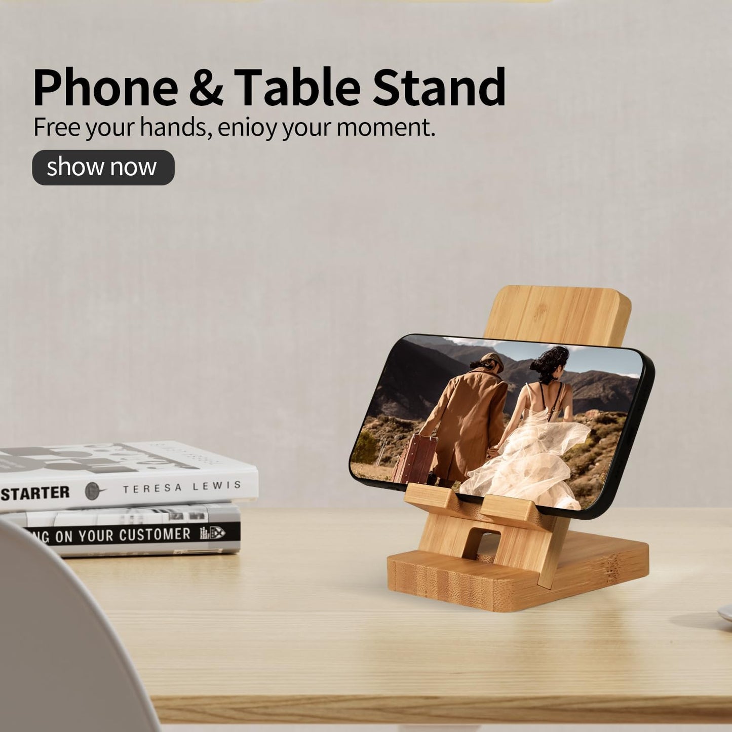 Baiwryxl Wood Phone Stand, Desktop Wooden Phone Holder, Portable Office Phone Stand for Desk, Wood ipad Stand