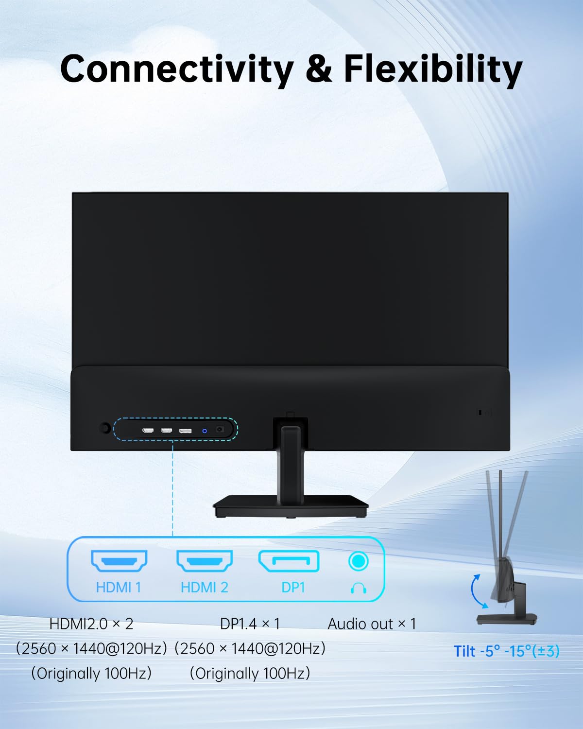 KTC 27 Inch Computer Monitor - QHD (2560 x 1440) Display, Up to 120Hz Monitor, IPS Panel, 123% sRGB, HDMI 2.0 x 2 & DP 1.4 x1, Adaptive Sync, Eye-Friendly Screen PC Monitors for Work Gaming, H27D9