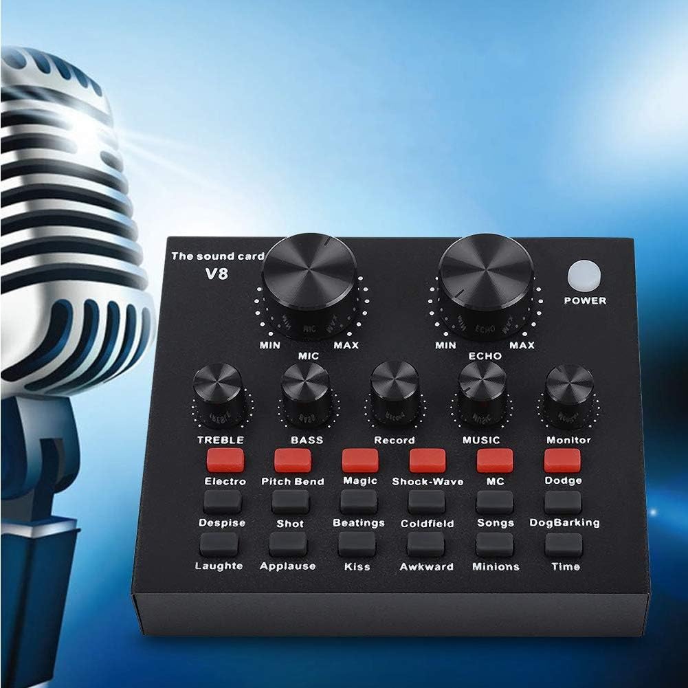 ZHANGLI V8 External Sound Card, USB Live External Sound Mixer Board, Voice Changer Sound Card with Multiple Sound
