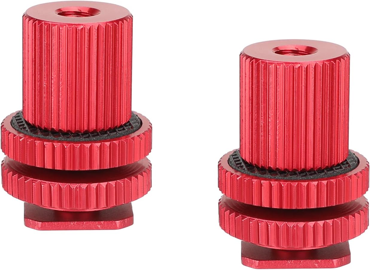 1/4"-20 (Red,2 Pieses)-3064 CAMVATE Camera Hot Shoe Mount to Female Thread Screw Adapter for DSLR Camera Rig