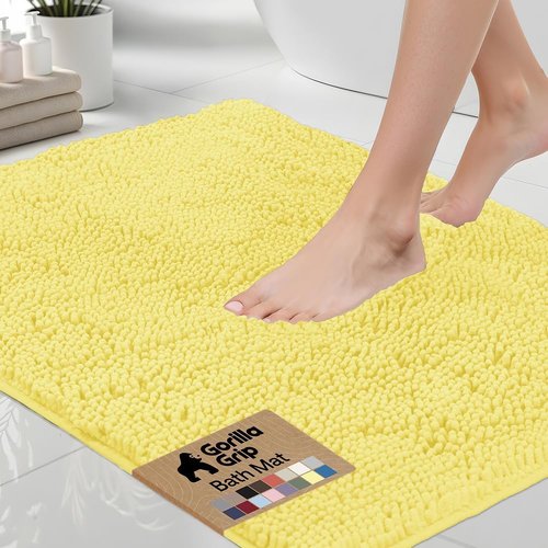GORILLA GRIP Bath Rug Mat - Thick Soft Absorbent Chenille | Quick Dry Microfiber, 36x24, Yellow