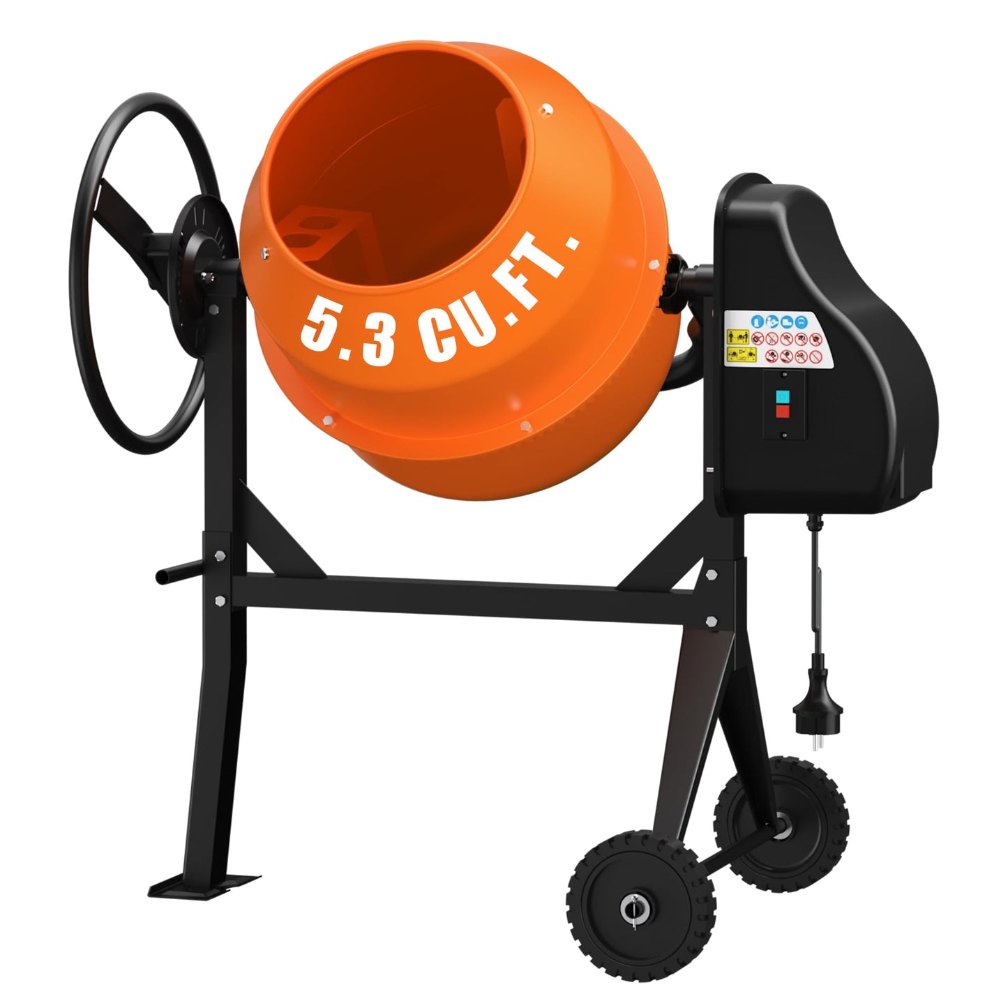 Concrete Mixer Machine 5.3 Cu.Ft. – 750W 1HP Heavy Duty Portable Industrial Cement Mixing Machine with Wheel & Stand for Stucco, Mortar, Seeds, Orange