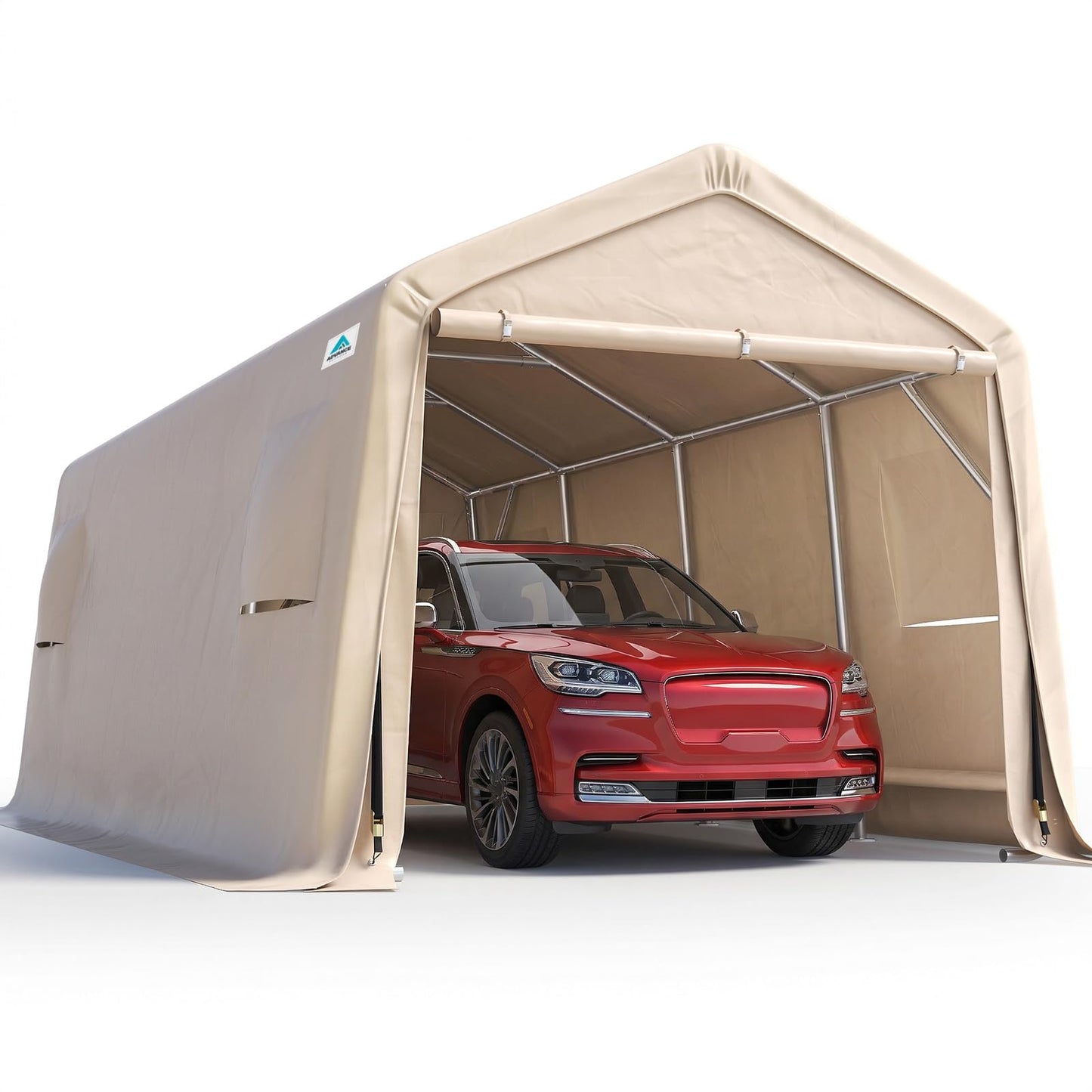 ADVANCE OUTDOOR Heavy Duty 10X20 ft Carport Outdoor Patio Portable Canopy Storage Shelter Shed with 2 Rolled up Zipper Doors & Vents for Snowmobile Garden Tools, Beige