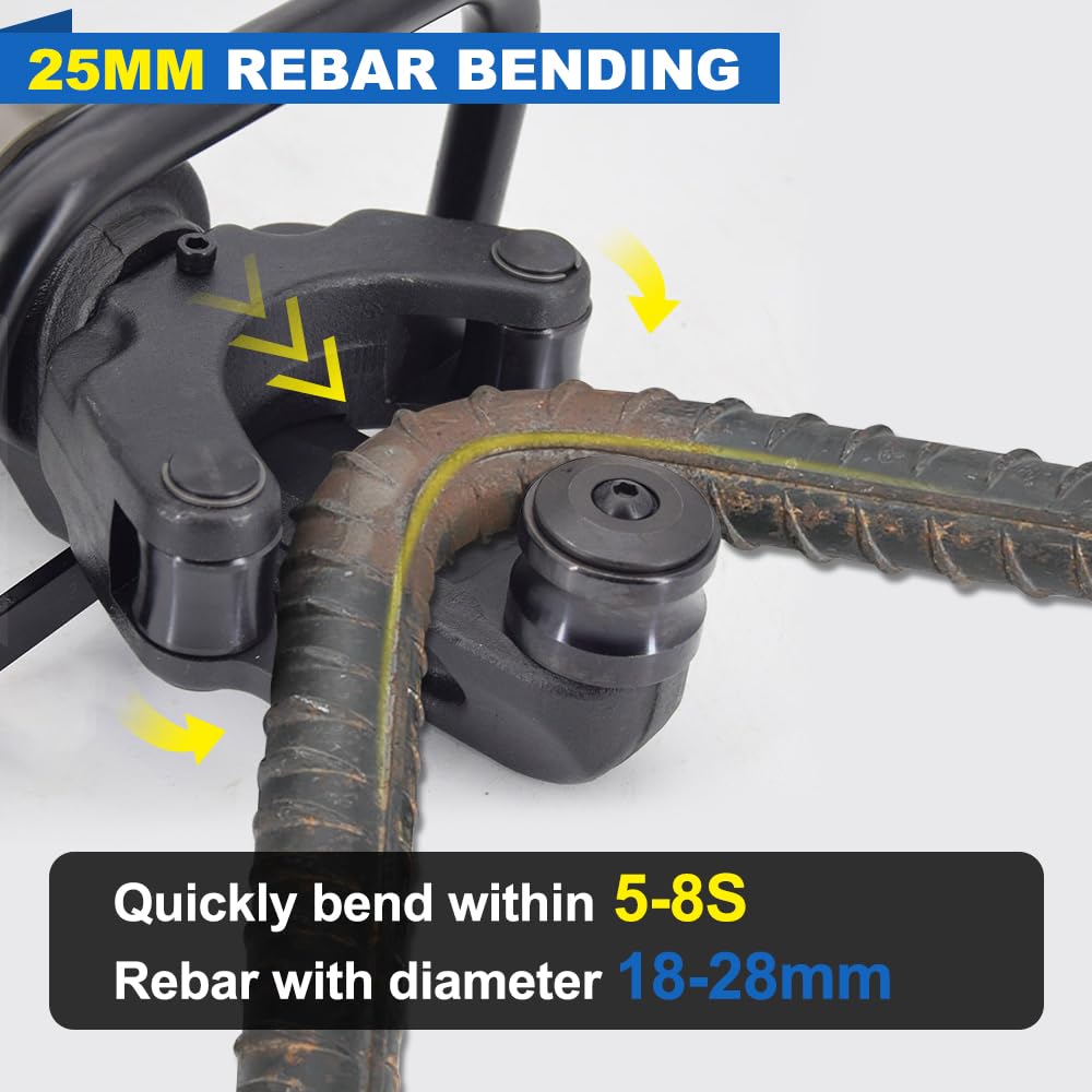 Portable Rebar Bending Machine 1800W Electric Hydraulic Rebar Bender 1 Inch #8-25mm Rebar Bending Angle 0-130 Degrees with Positioning Bolt, Fast Bending or Straightening, 110V