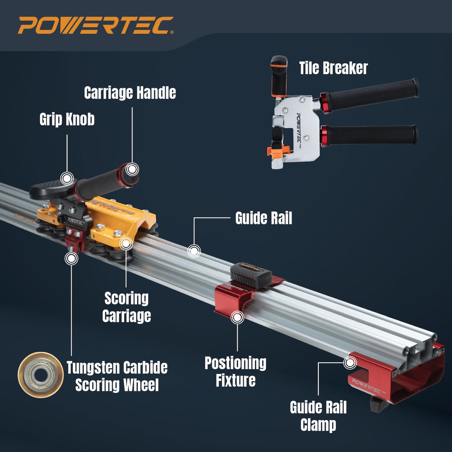 POWERTEC PRO Large Format Tile Cutter for Slabs Up To 140" - Manual Tile Cutting Machine for Ceramic, Porcelain & Gauged Porcelain Panels (71982)
