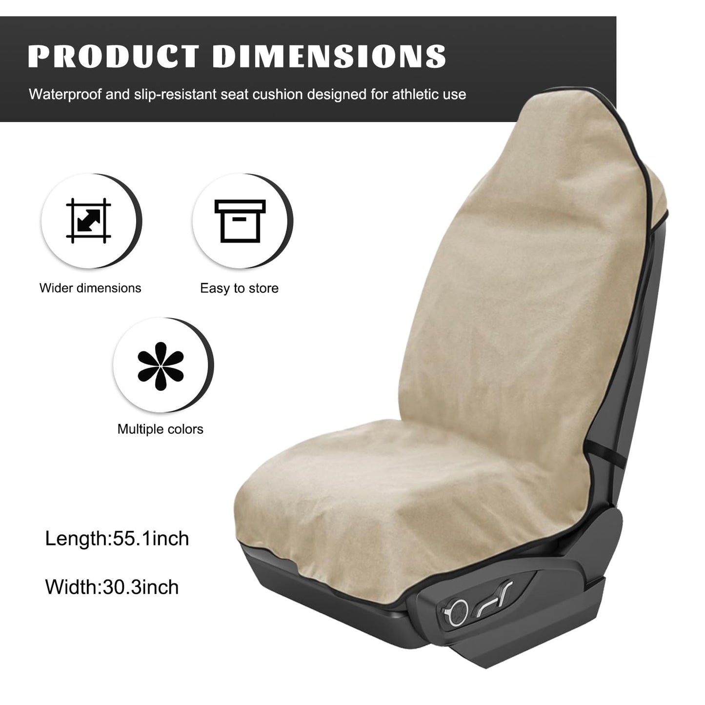 Rdxcv Car Towel Seat Cover, Waterproof Non-Slip Carseat Protector for Post Gym Workout Swimming Running, Sweatproof Front Seat Protective Cover Washable Pad for Cars Trucks SUVs (Beige)