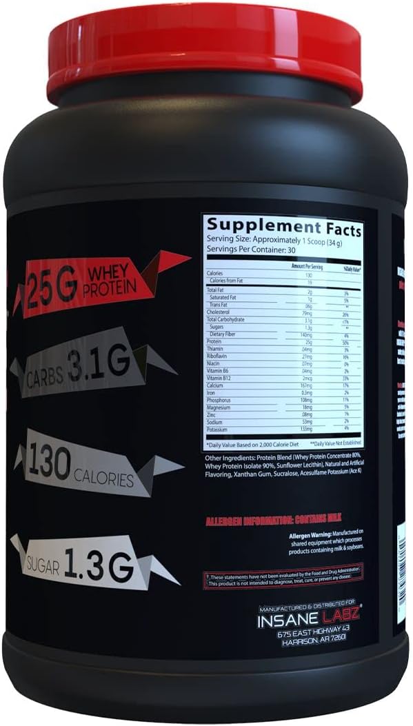Insane Labz Insane Whey,100% Muscle Building Whey Protein, BCAA Amino Profile, Mass Gainer, Meal Replacement (Birthday Cake, 30 Servings)
