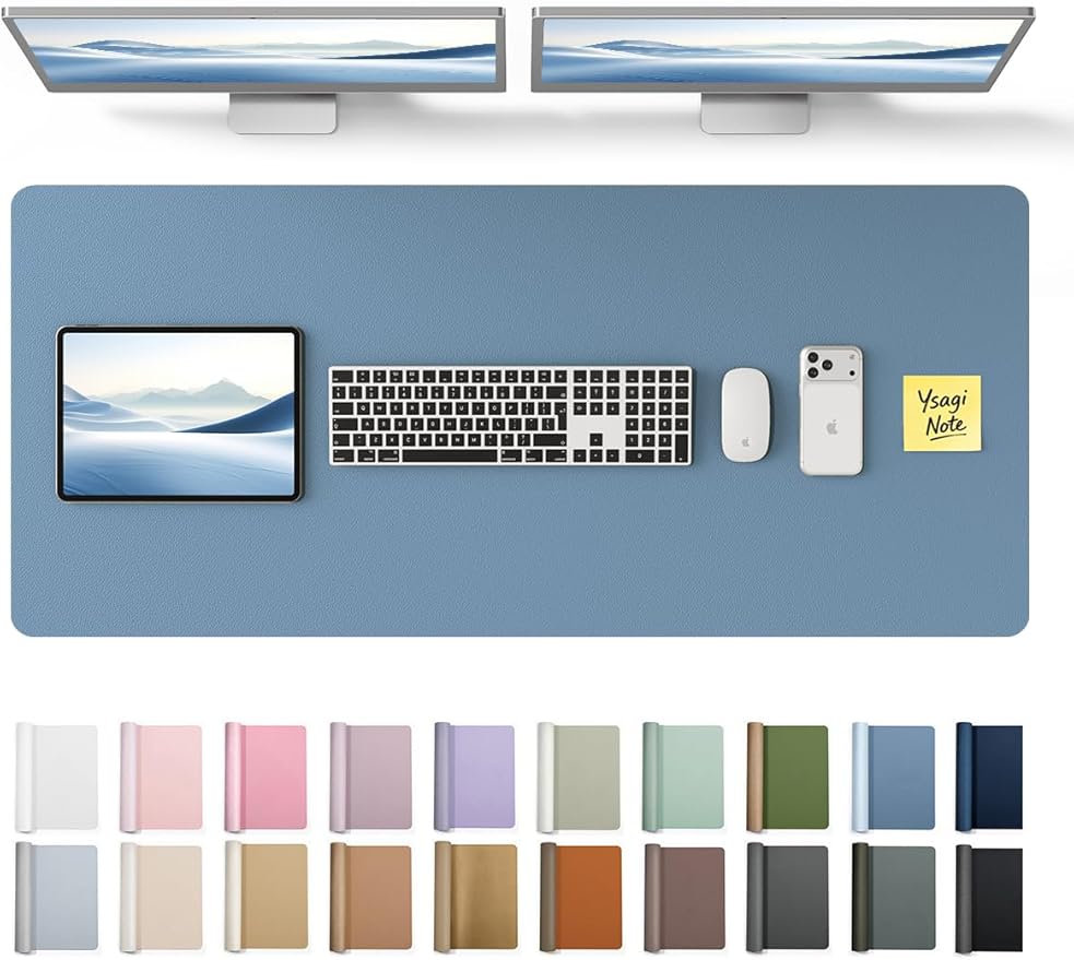 YSAGi Leather Desk Pad Protector, Office Desk Mat, Large Mouse Pad, Non-Slip PU Leather Desk Blotter, Laptop Desk Pad, Waterproof Desk Writing Pad for Office and Home (Blue, 47" x 17")