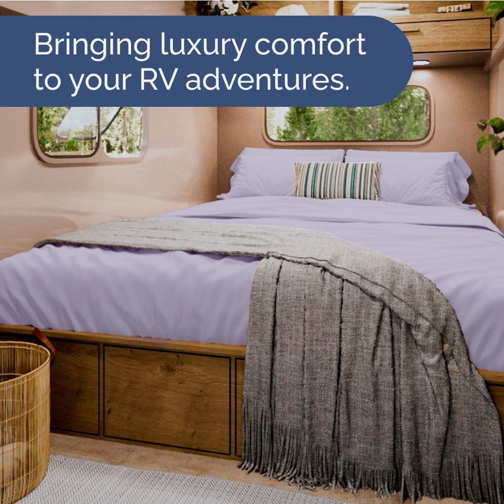RV Short Queen Sheet Set - Soft, Breathable & Cooling 4-Piece Bedding | Fits 8” to 12” Mattresses - Light Lavender
