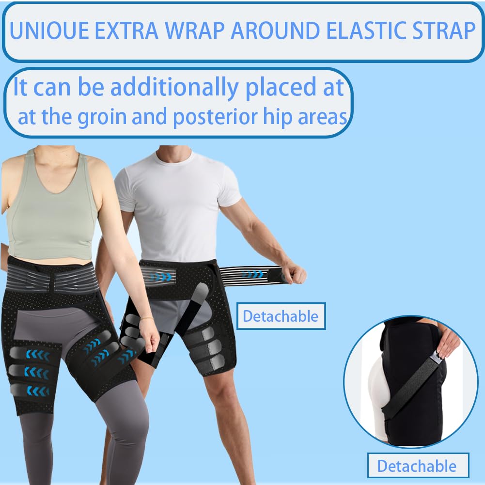 CMRCOYO Adjustable Hip & Thigh Compression Sleeve for Men Women - Breathive Sport Wrap for Gym, Running, Workout ﻿ (1, Large)