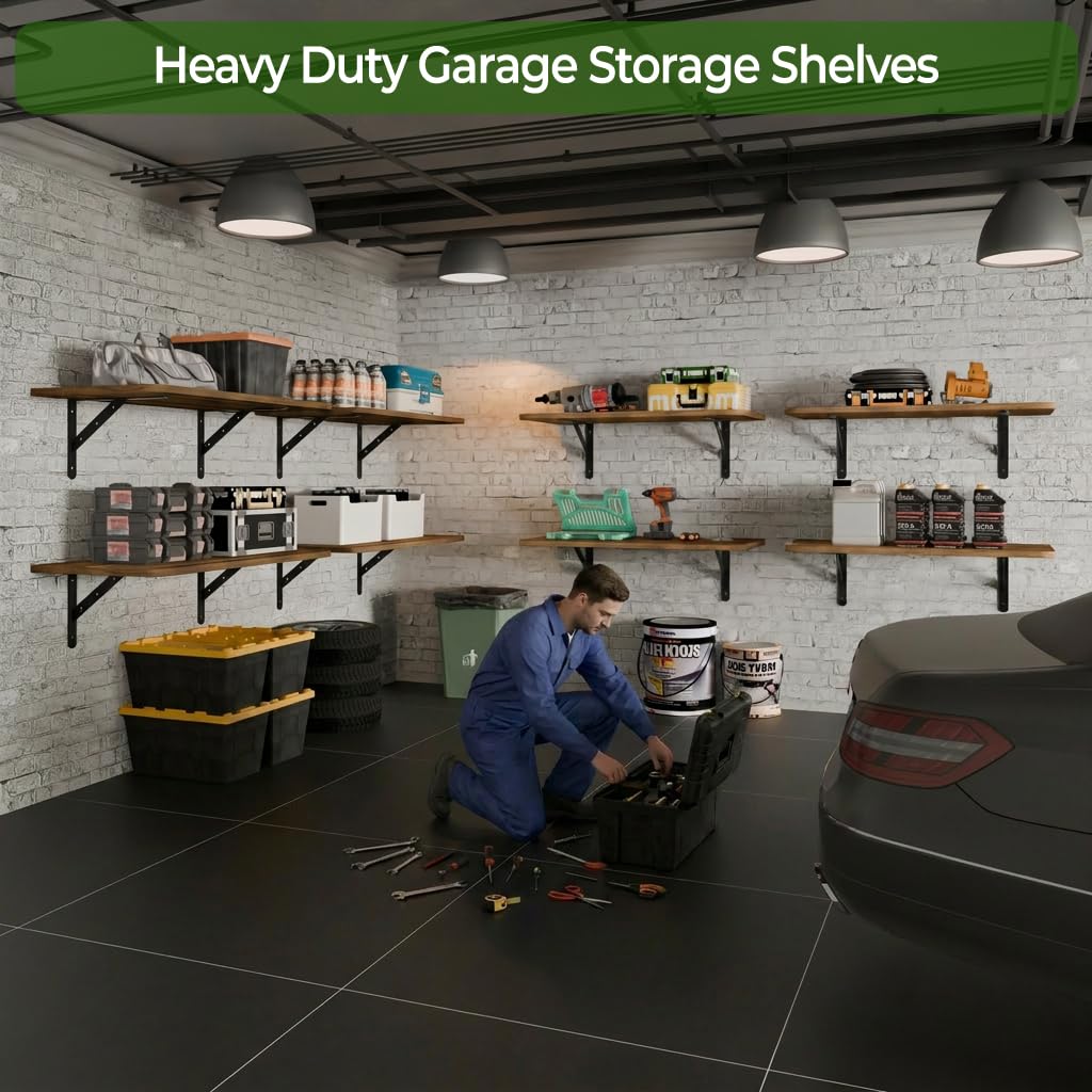 Dogsky 2-Pack Garage Storage Shelving Wall Mounted 36x24 Inches-Heavy Duty Floating Wall Shelf 300lbs Capacity with Engineered Wood - Utility Shelves for Garage, Closets, or Utility Rooms, Walnut