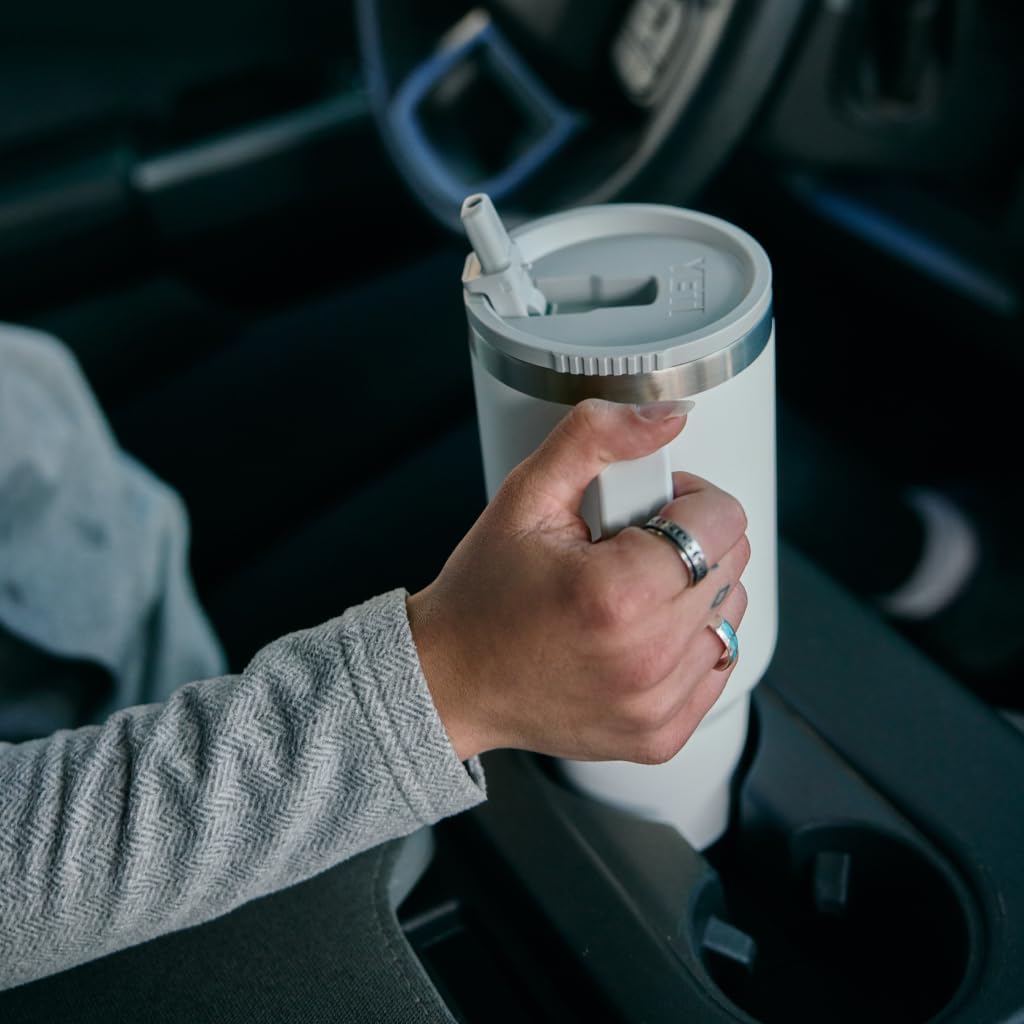 YETI Rambler 40 oz Travel Mug with Flip Straw Lid – Stainless Steel, Vacuum Insulated, Leakproof, Cup Holder Friendly, Black