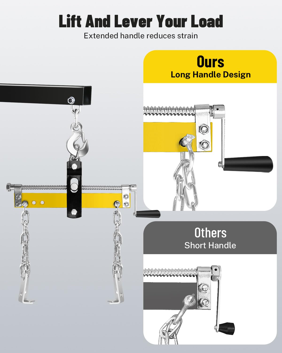 Garvee 2 Ton Engine Hoist Cherry Picker with Lever, 4400 Lbs Capacity with 6 Steel Casters & Foldable Design - Heavy-Duty Portable Hydraulic Crane for Truck Engines, Boat Motors, Farm Equipment