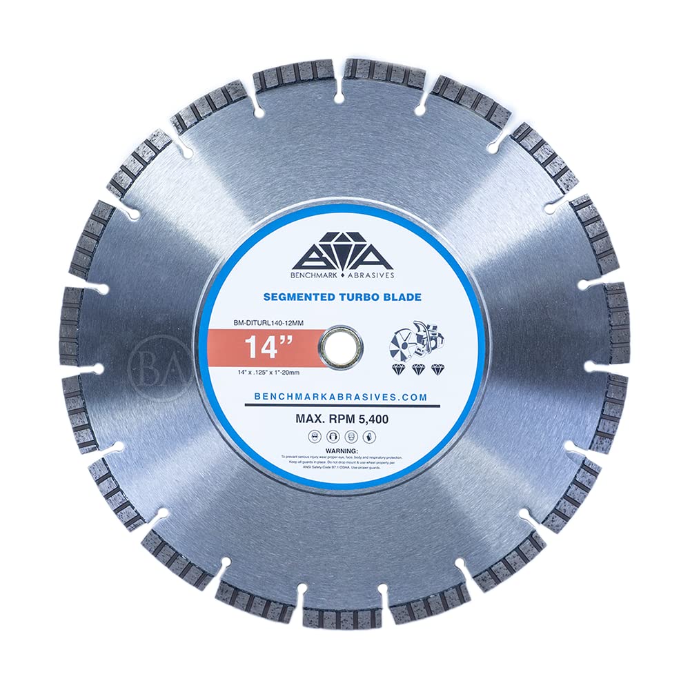Benchmark Abrasives 14 Inch Segmented Turbo Diamond Blade for Angle Grinder Cutting Wheel with Steel Core for Cutting Brick Ceramic Tile Granite Marble - 14” Circular Saw Concrete - 5 Pack