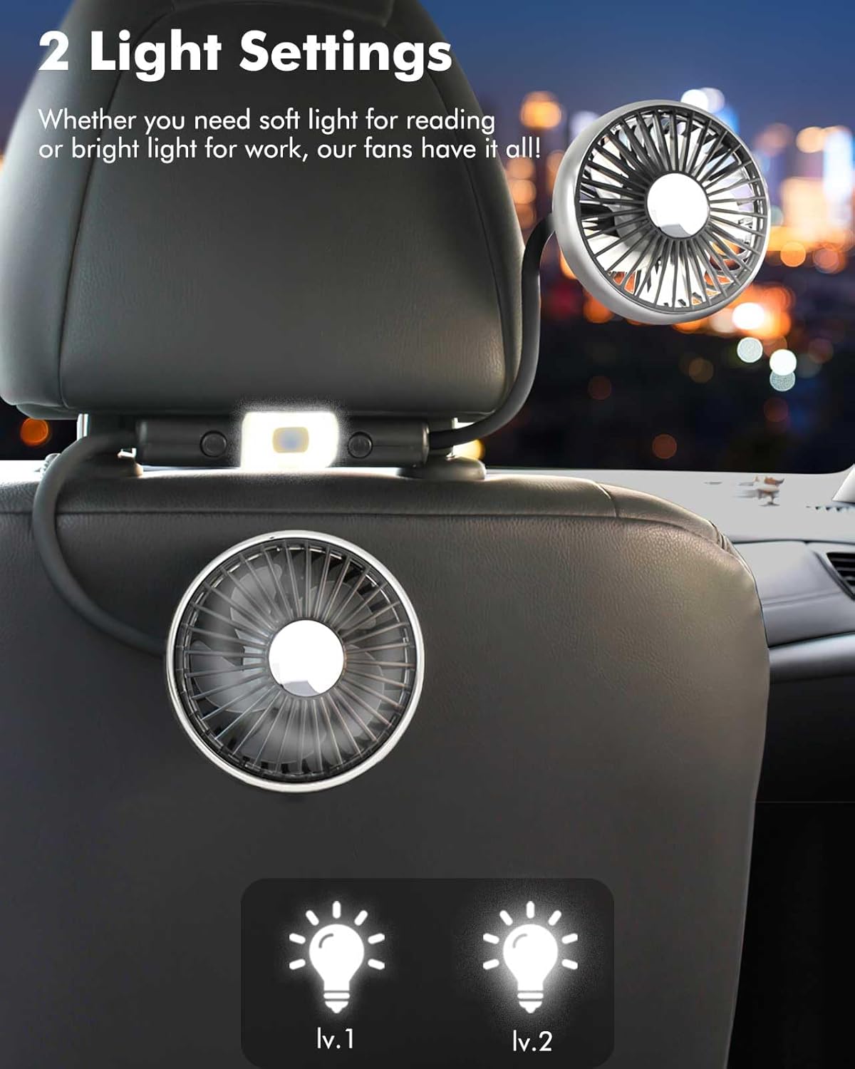 3 360 Hose Car Fan for Backseat Kids with Led Lights - USB Car Seat Fans for Baby - Independent Control Speeds Degree