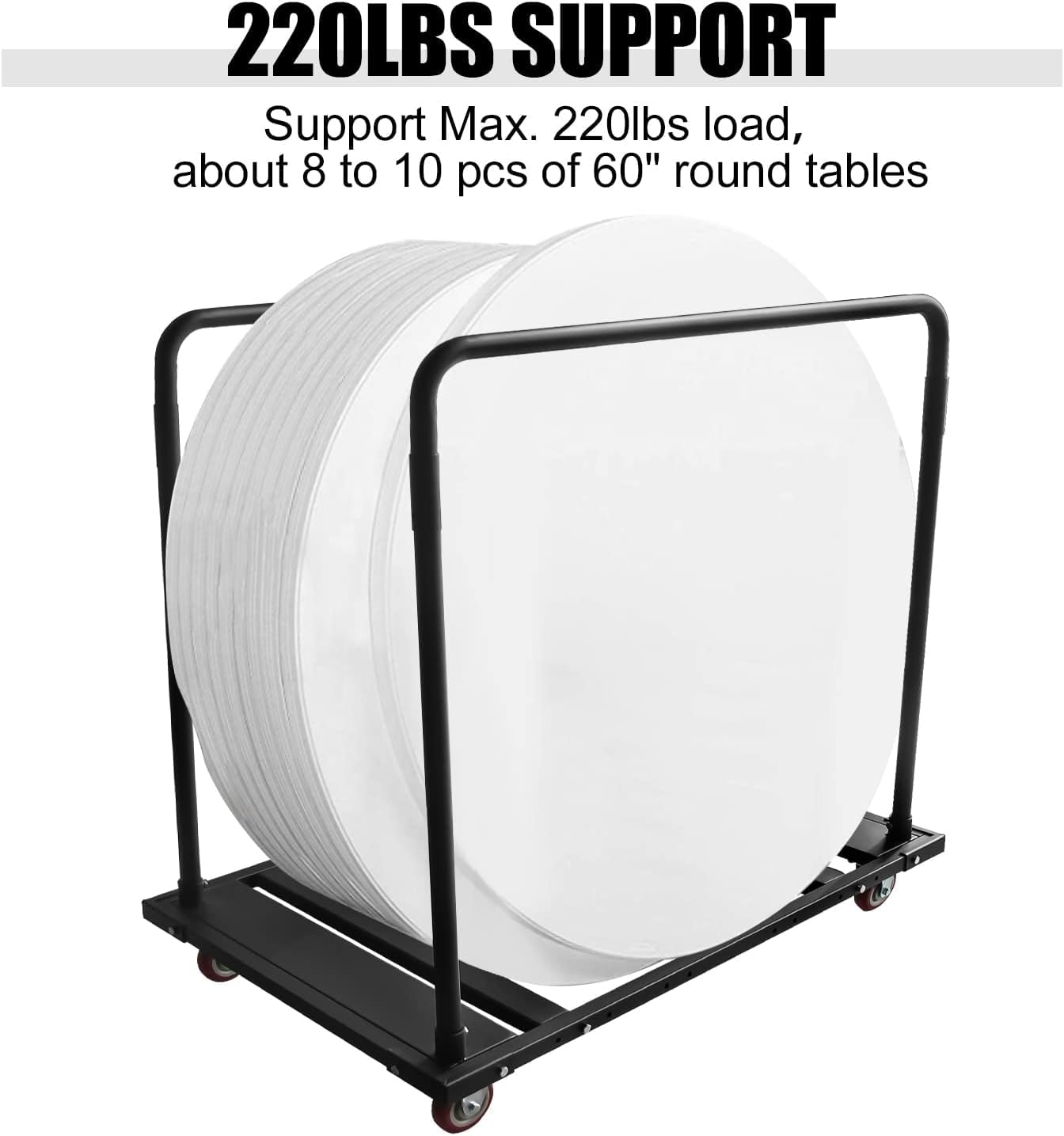 Hasopy Folding Table Cart Rack for 60" Round Tables, Heavy Duty Table Trolley Black Table Rolling Casters for Reataurant, Party, Hotel Furniture 10 Table Capacity