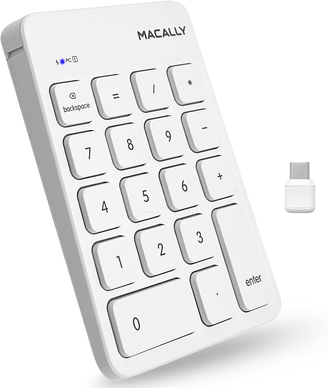 Macally 10 (2.4G USB C Wireless Number Pad | Numeric Keypad for Mac MacBook iMac | Wireless Key for Laptop PC Computer