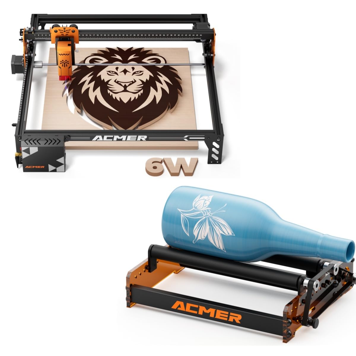 ACMER P1 S Pro 6W Laser Engraver and M3 Laser Rotary Roller