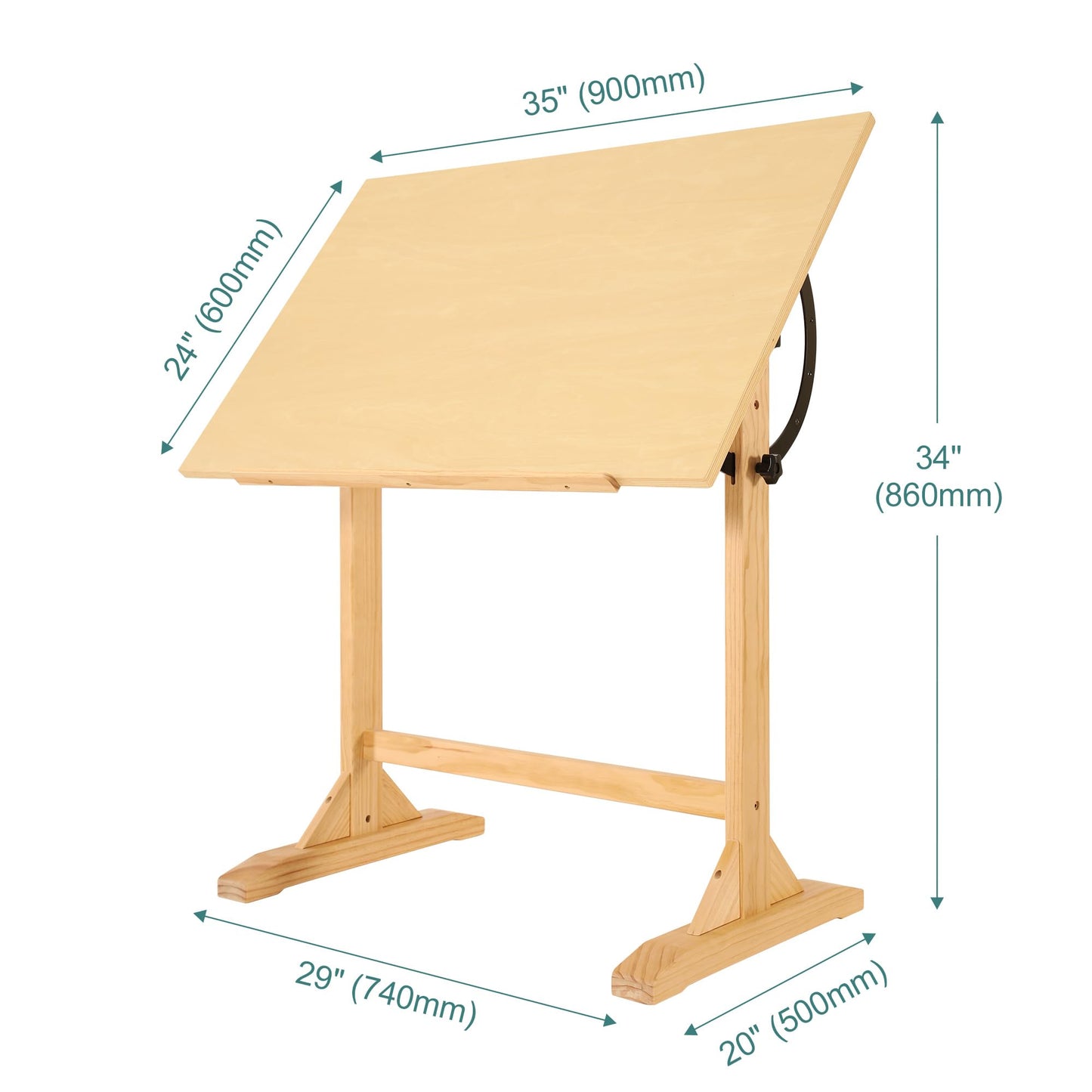 VISWIN Wood Drafting Table for Adults, 24'' x 35" Drawing Table with Adjustable Angle for Art Studio, 34" Height Solid Pine Wood Artist Desk for Drawing, Drafting, Writing, Reading, Sketching