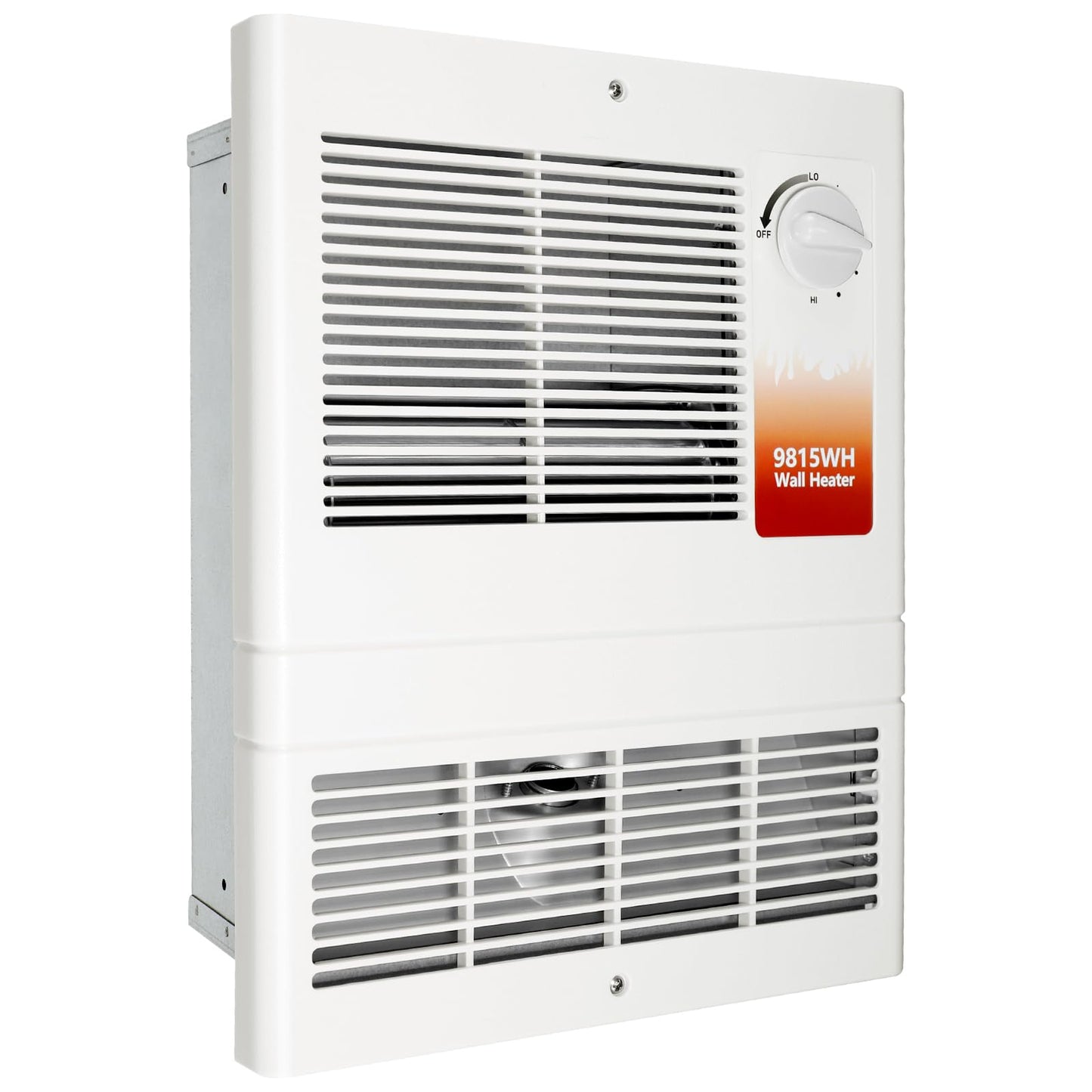 9815WH Large Capacity Electric Wall Heater with Built-in Adjustable Thermostat and Silent Motor, Overheat Protection, 1500 Watts, 120/240 Volts, White