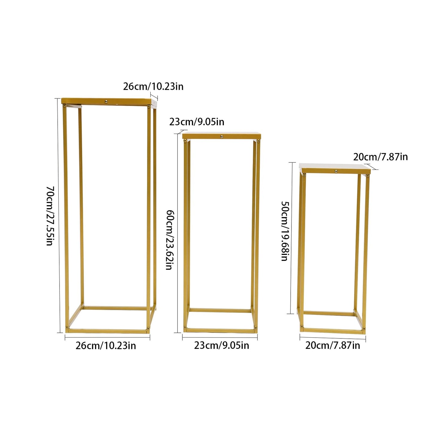 3Pcs Metal Flower Stands, Rectangular Tall Gold Wedding Flower Stand with 3 Different Sizes,Flower Vase Wedding Table Centerpieces Column with 17.64Lbs Load-Bearing,Geometric Floral Display Holder