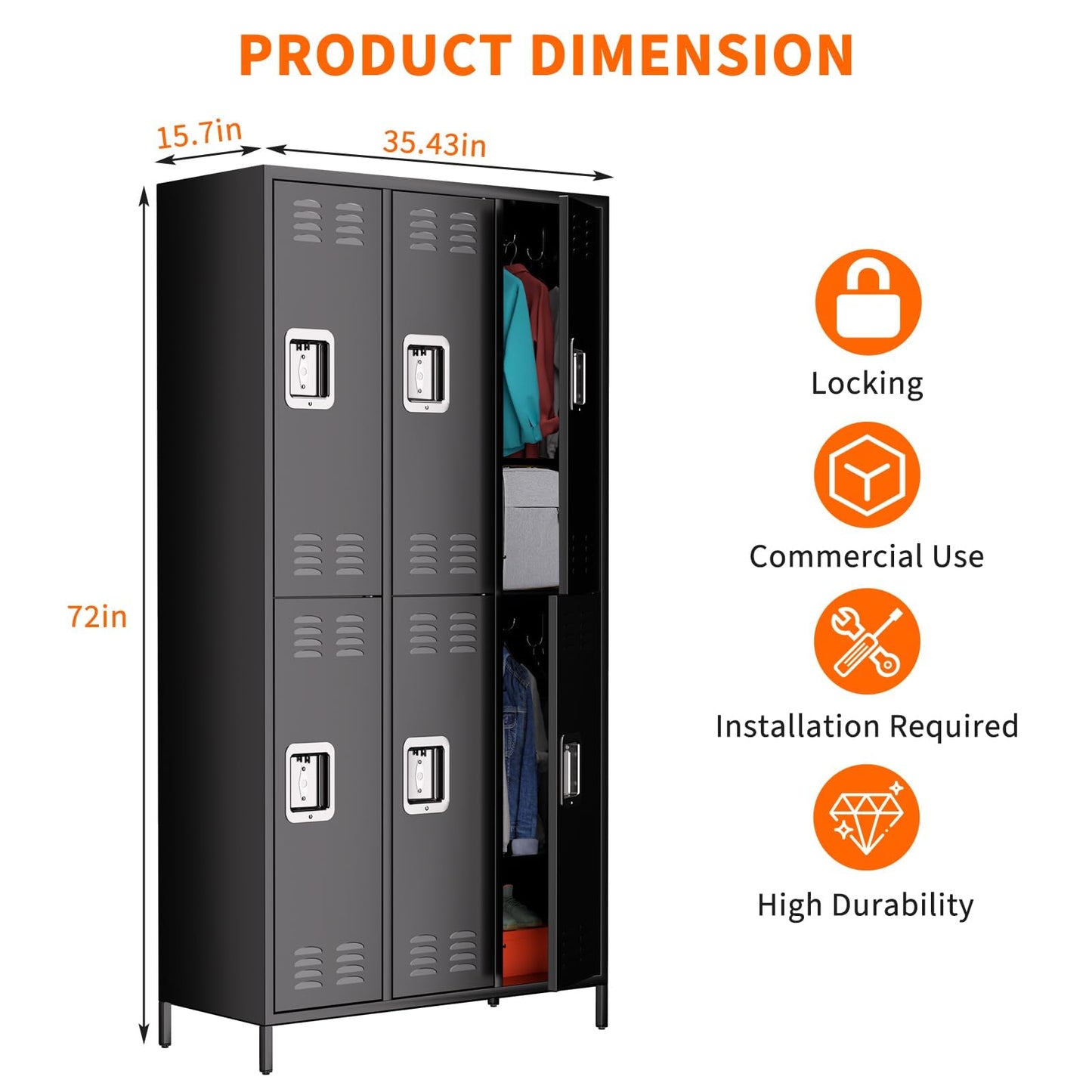 GarveeHome Metal Storage Locker with 6 Doors, Metal Locker for Employees with 18 Hooks for Garage School Office Gym Home, Assembly Required, Black